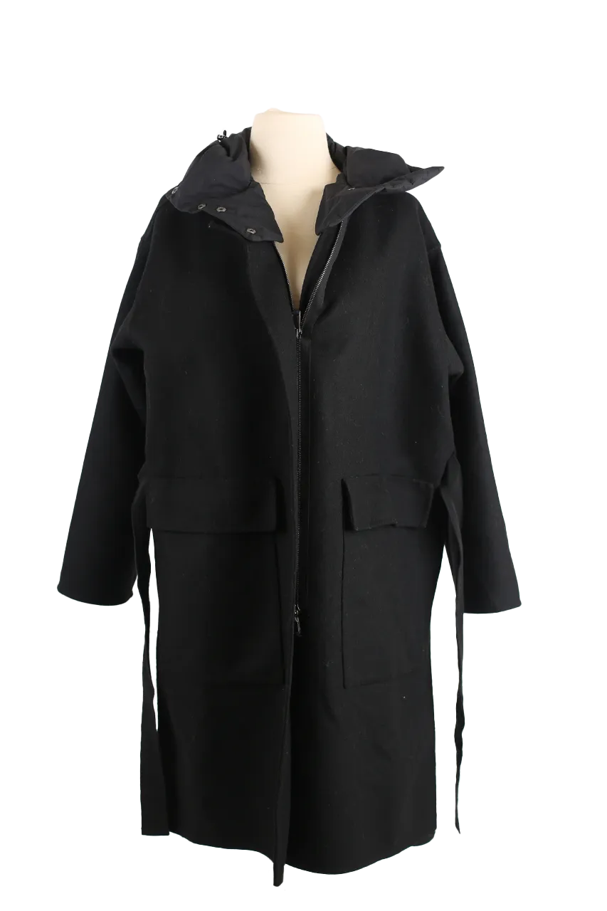 Fleole Wool Dress Wrap Coat w/ Down Bib