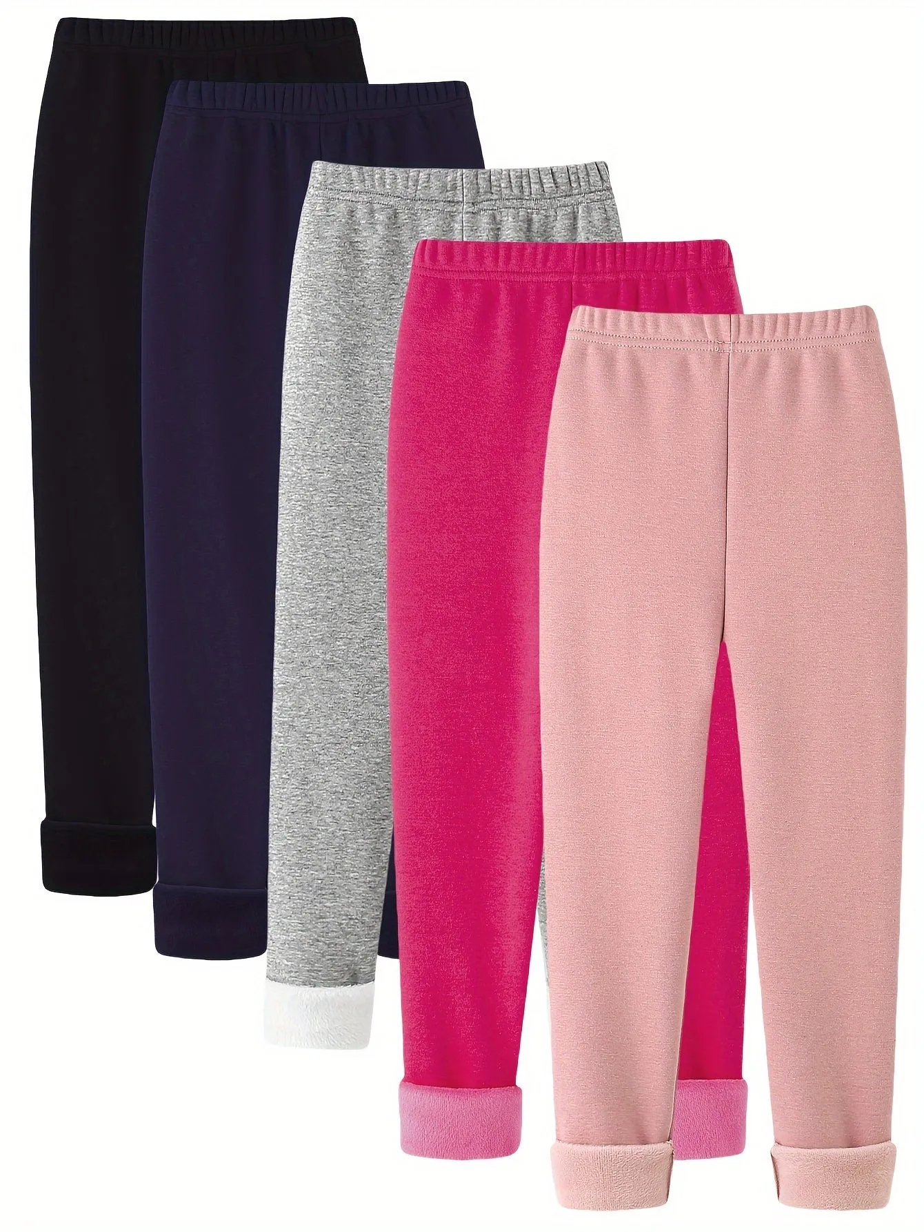 Girls’ 5-Pack Cozy Fleece-Lined Leggings – Perfect for Fall & Winter Daily Wear”