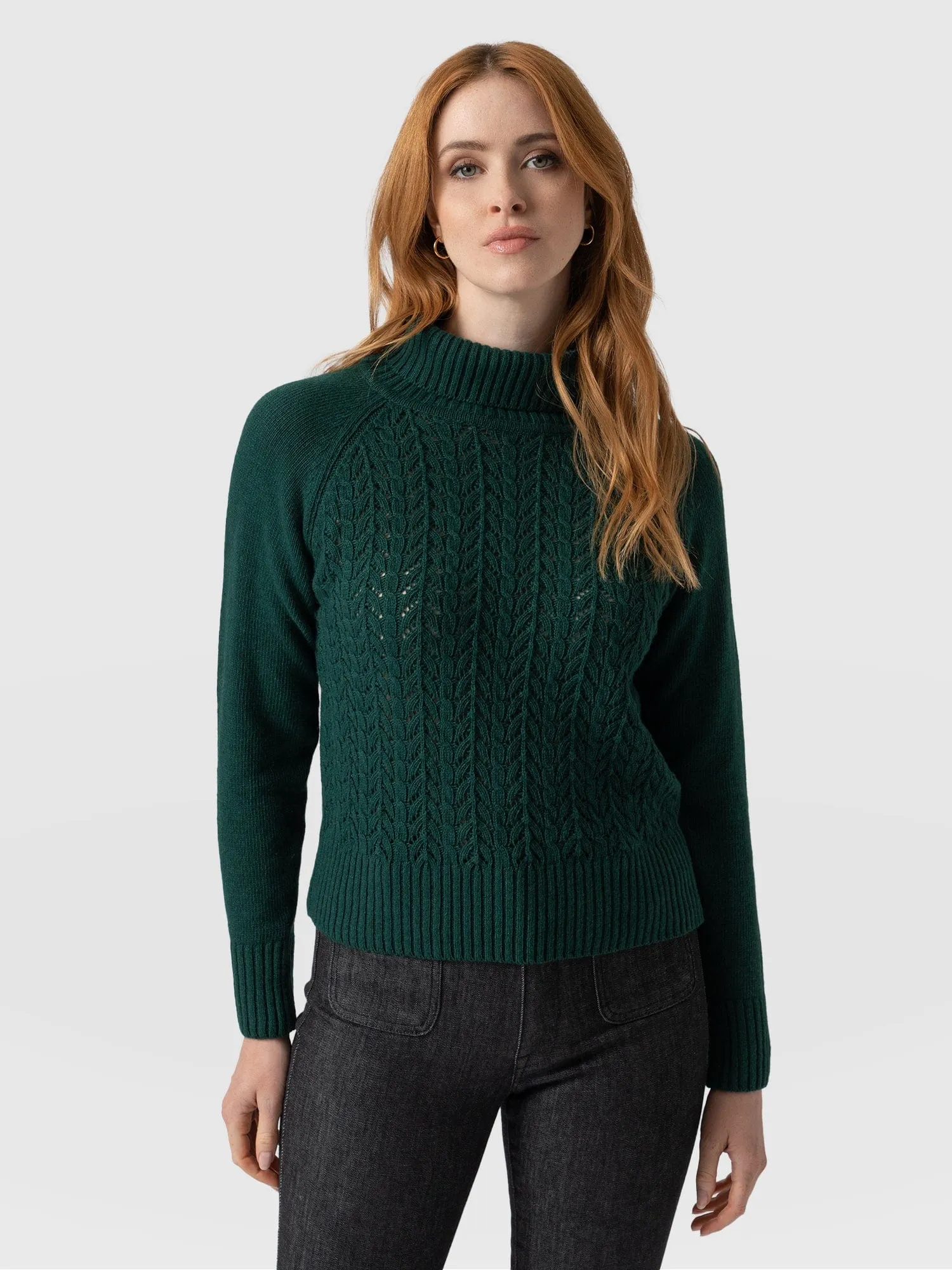 Glen Cable Knit Sweater - Green