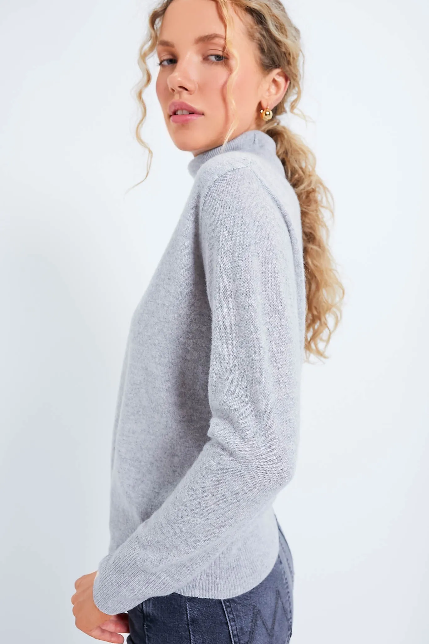 Gray Cashmere Turtleneck Sweater