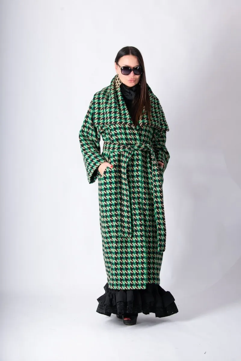 Green Houndstooth Coat OFELIA