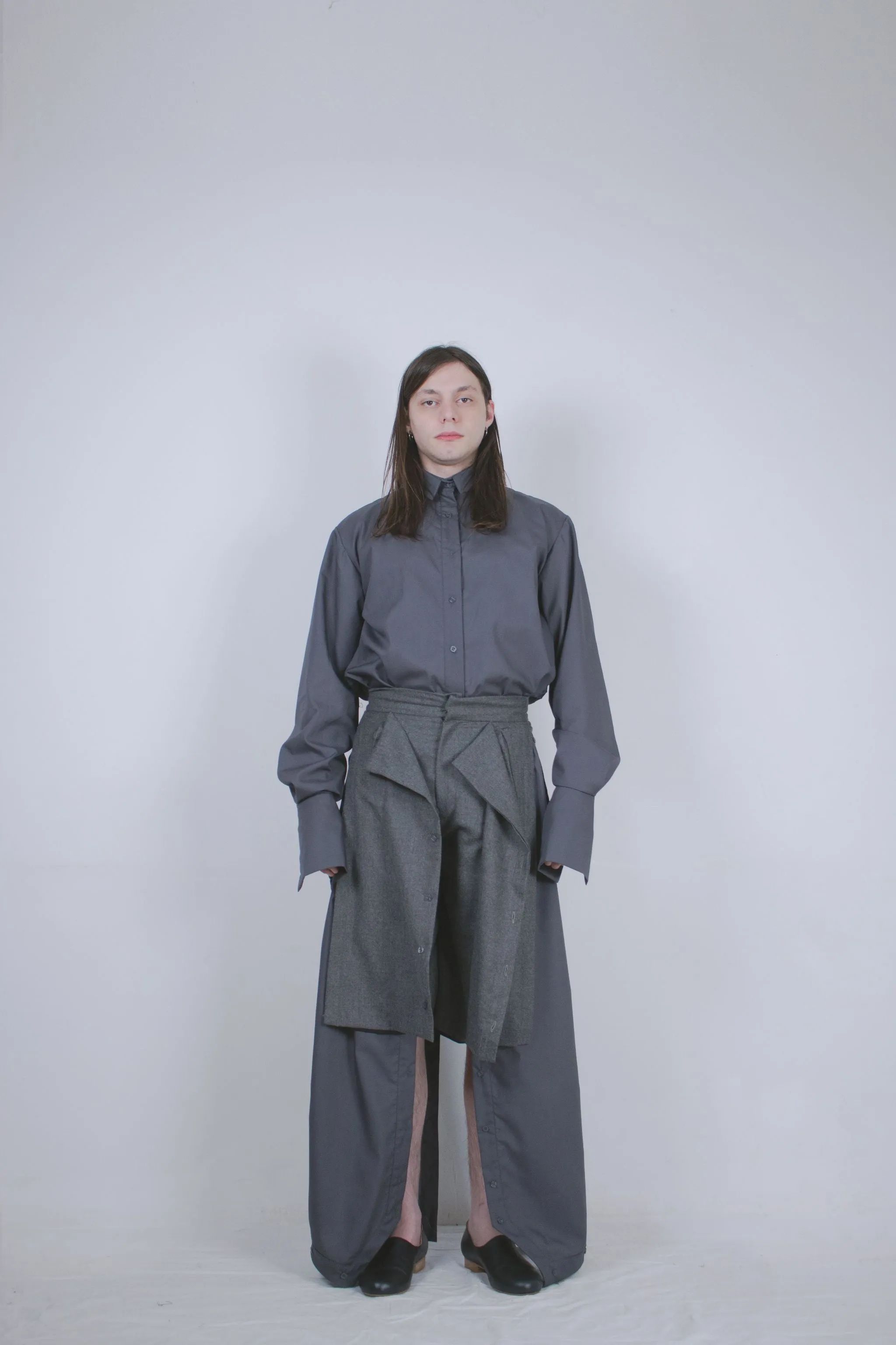 Grey Wool Buttoned Culottes