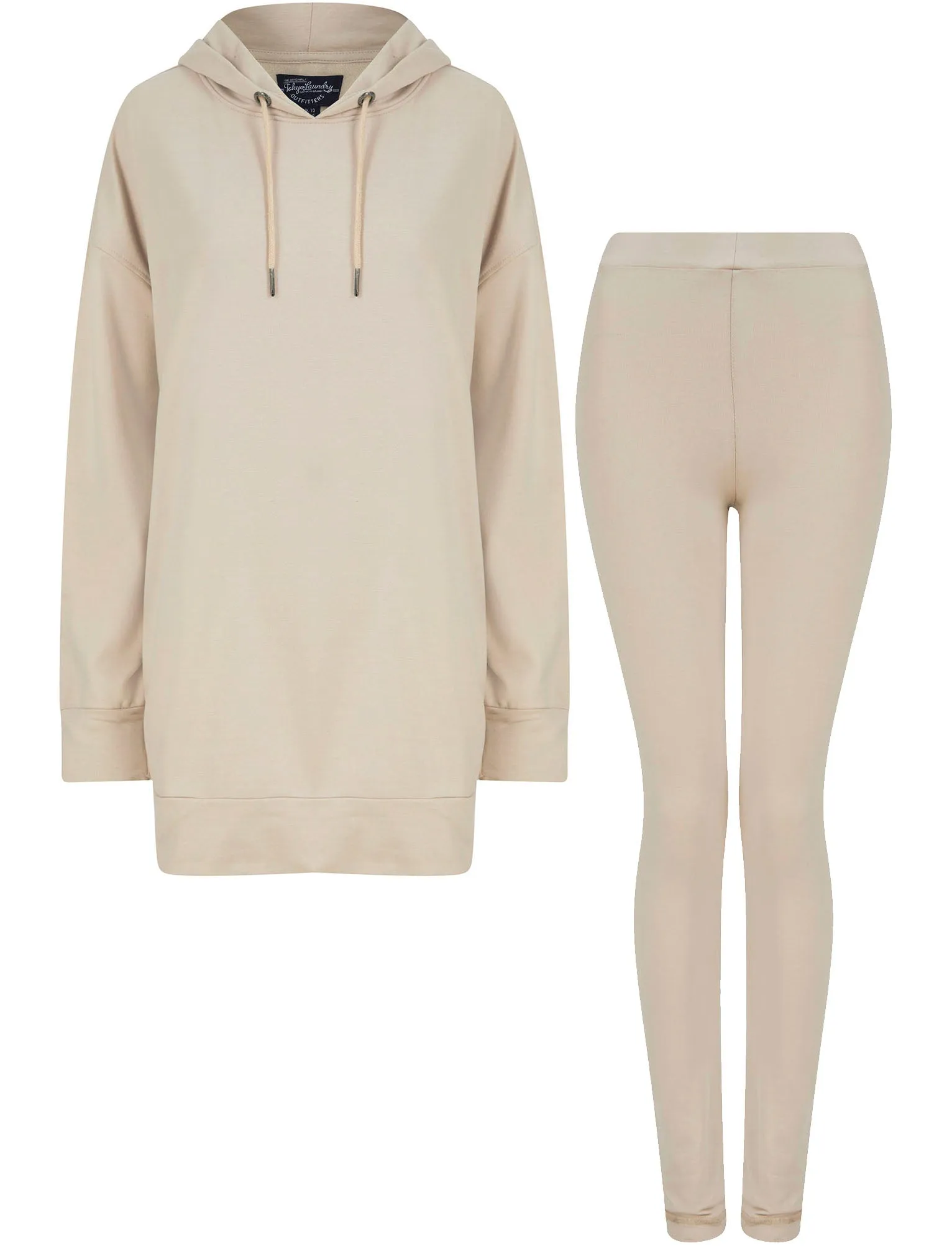 Gypsophilia 2pc Matching Hoody & Leggings Brushback Fleece Co-ord Set in Sandshell - Tokyo Laundry