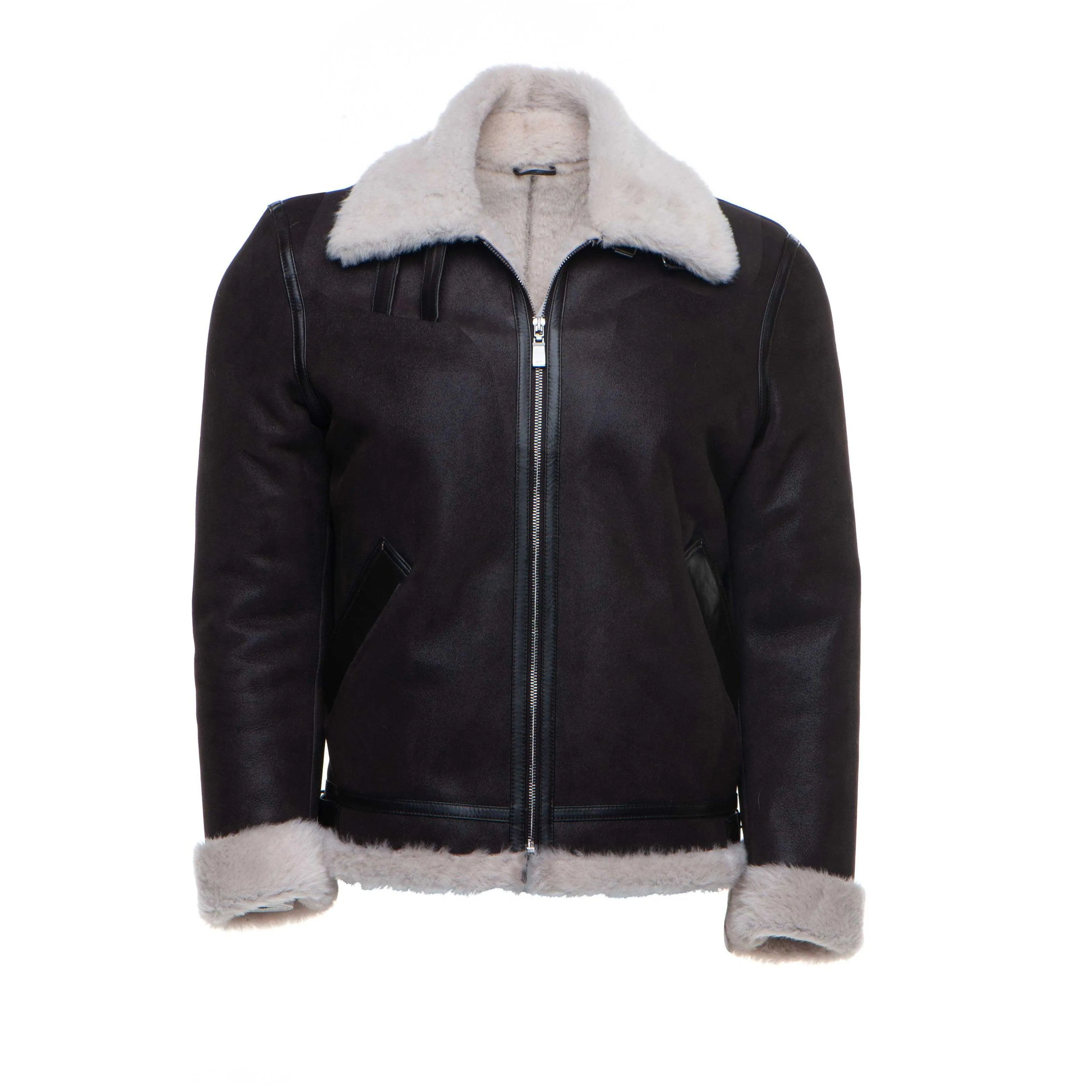 Hampton's Classic Brown Aviator Shearling Bomber Jacket with collar belt