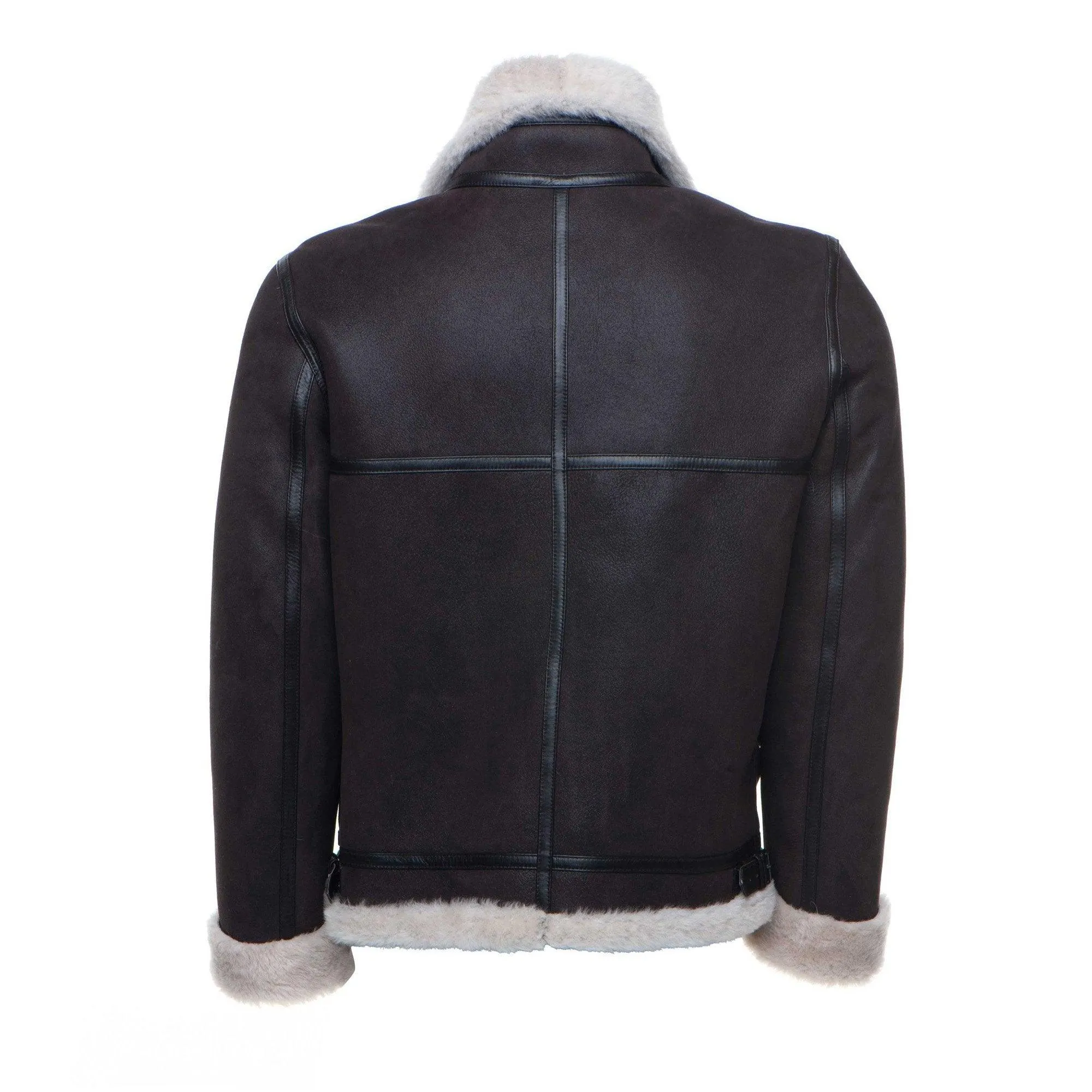 Hampton's Classic Brown Aviator Shearling Bomber Jacket with collar belt