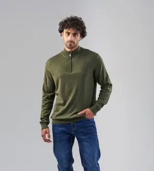 HIGH-NECK SWEATER WITH ZIPPER - OLIVE