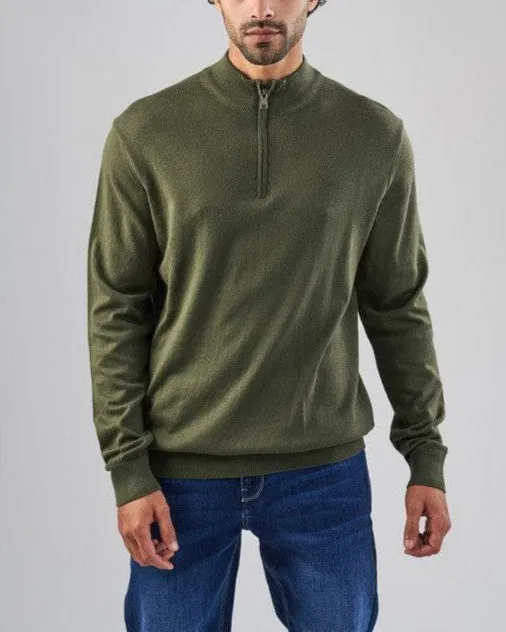 HIGH-NECK SWEATER WITH ZIPPER - OLIVE