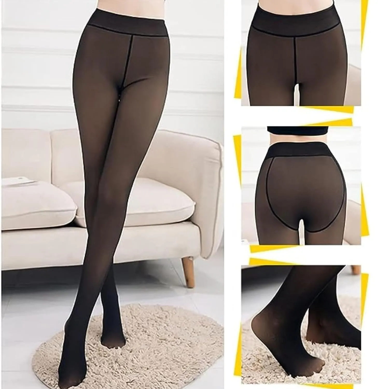 HSR Winter Warm Thermal Fleece Lined Dual-Tone Women Velvet Touch Leggings Tights Pants (Waist Size : 26 to 34 Inch Stretchable) (Black-Footed)