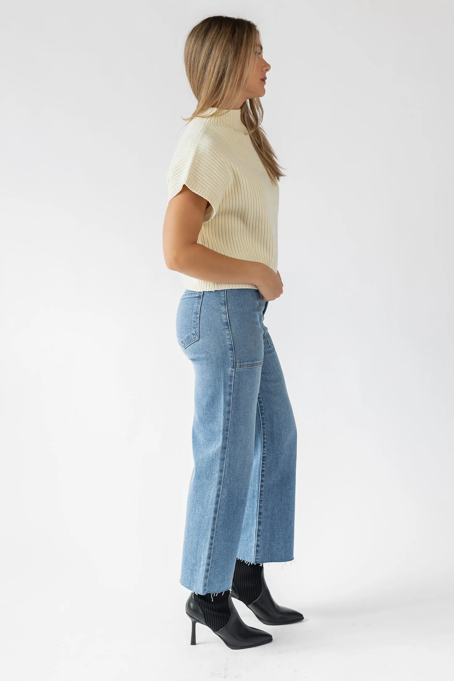 Joliet Cream Pocket Cropped Sweater - Final Sale