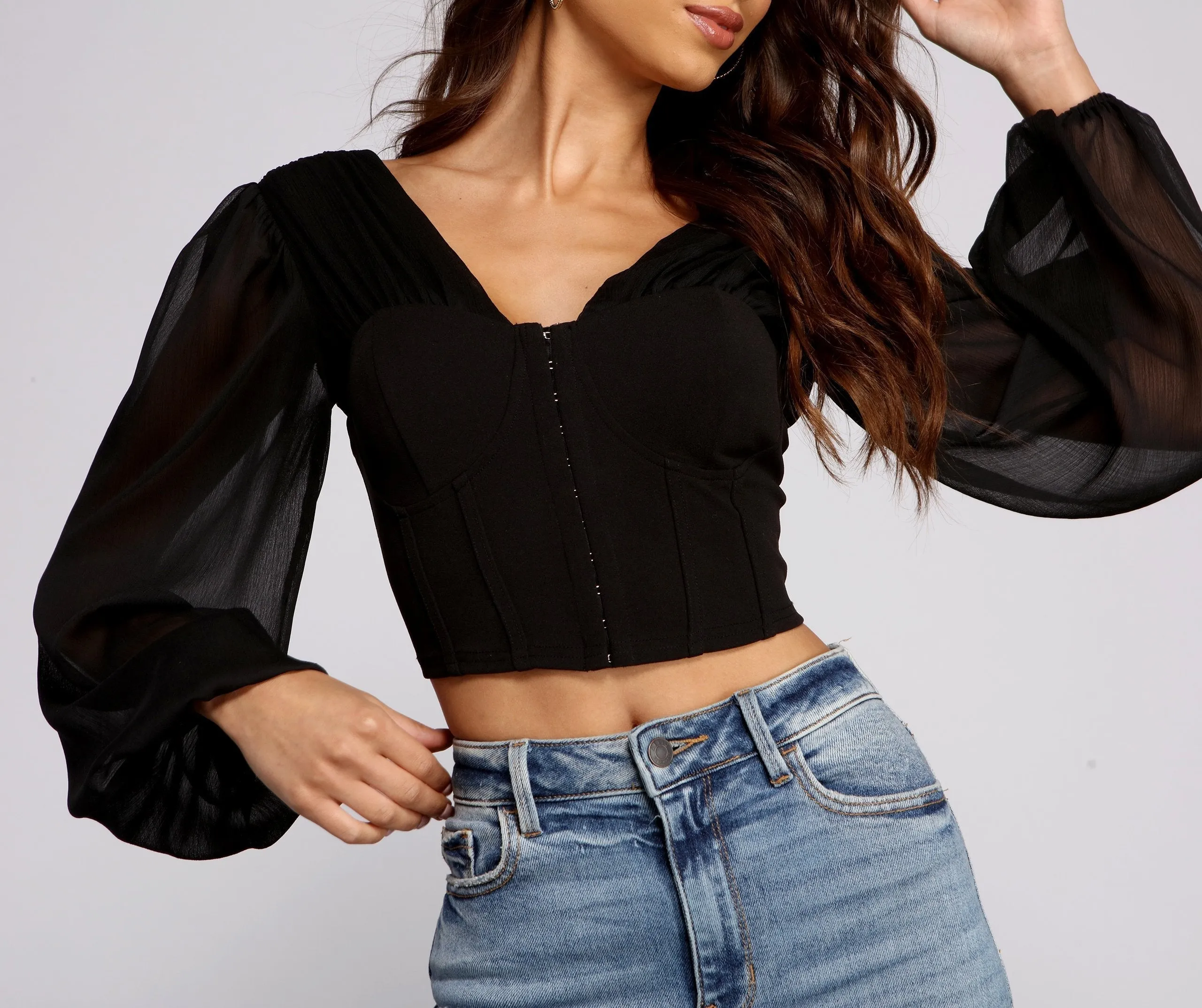 KittenAlarm - Chic Babe Long Sleeve Corset Blouse