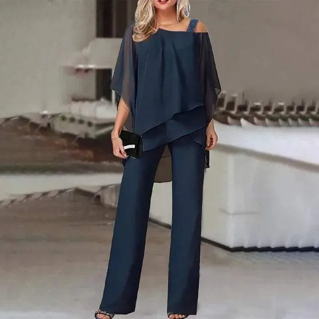 Layered Top with Pants - Modern Design - Comfortable - Perfect for Work or Evening Outings