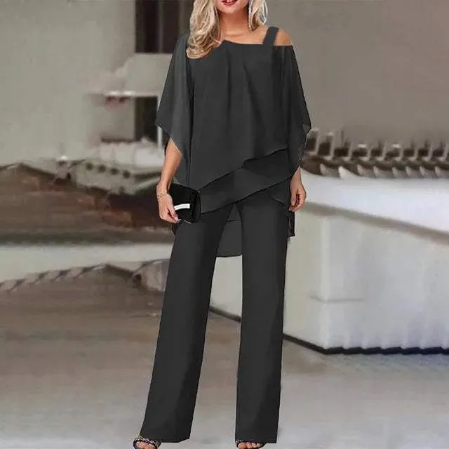 Layered Top with Pants - Modern Design - Comfortable - Perfect for Work or Evening Outings