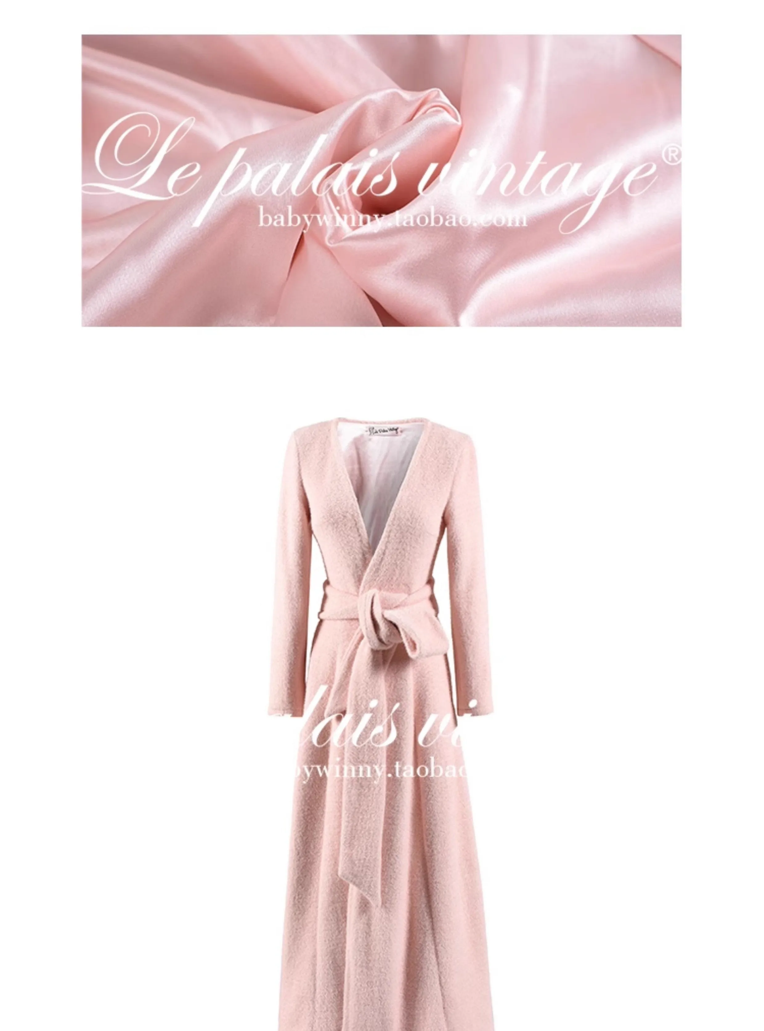 Le Palais Vintage Luxury Soft Slim Plush Drape Wrap  Long White and Pink Coat-Hazai