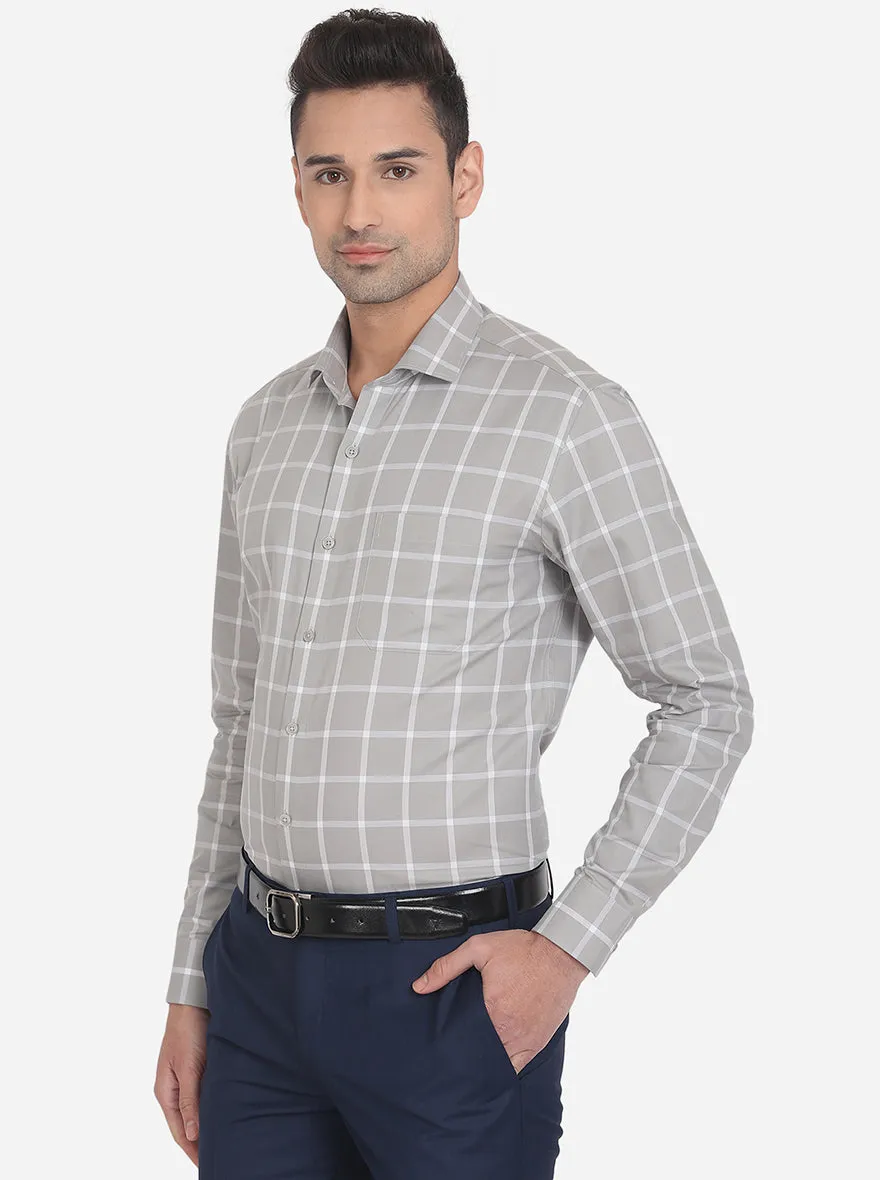 Light Grey Checked Slim Fit Formal Shirt | JadeBlue London Edition