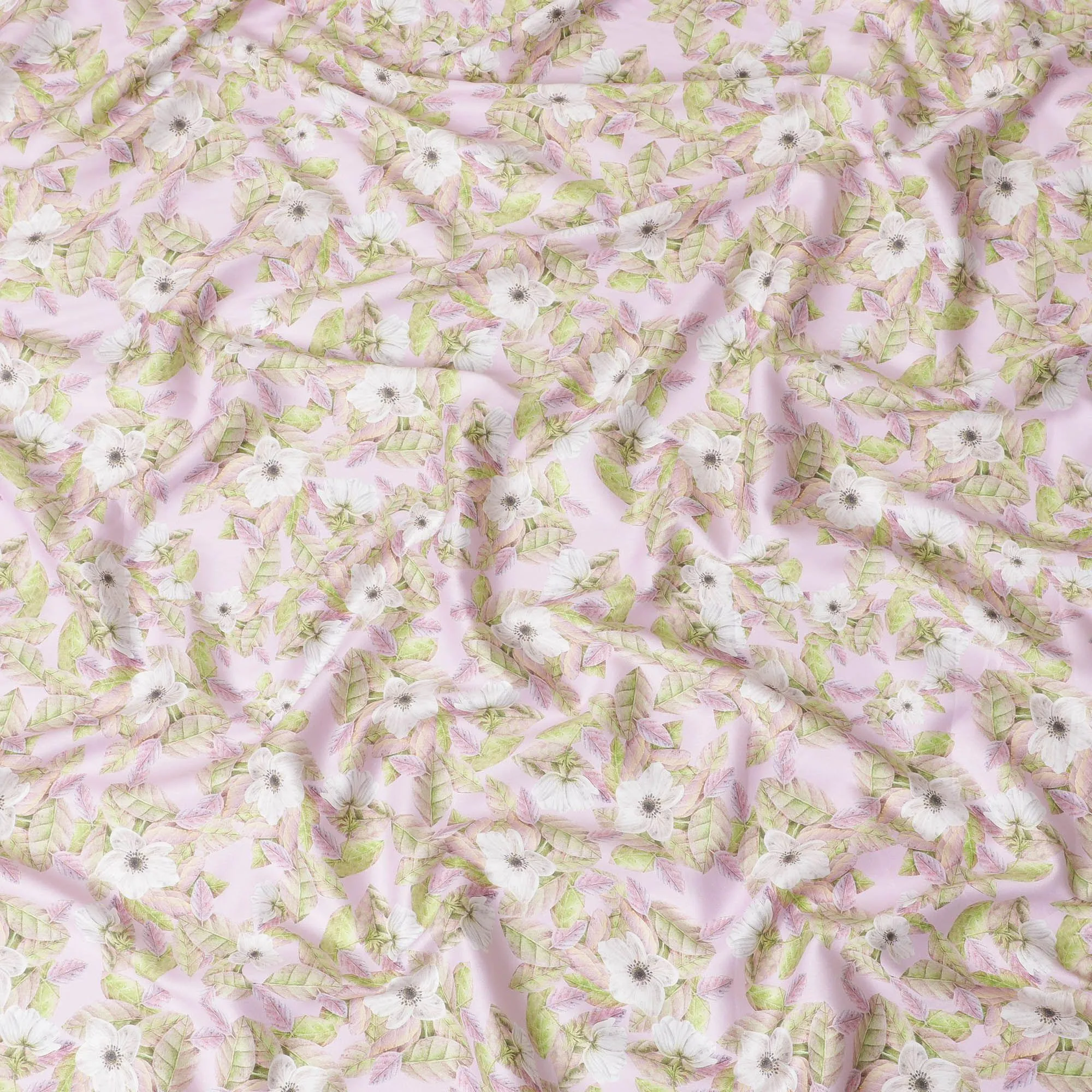 Light pink cotton satin fabric with multicolor print in floral design-D15264