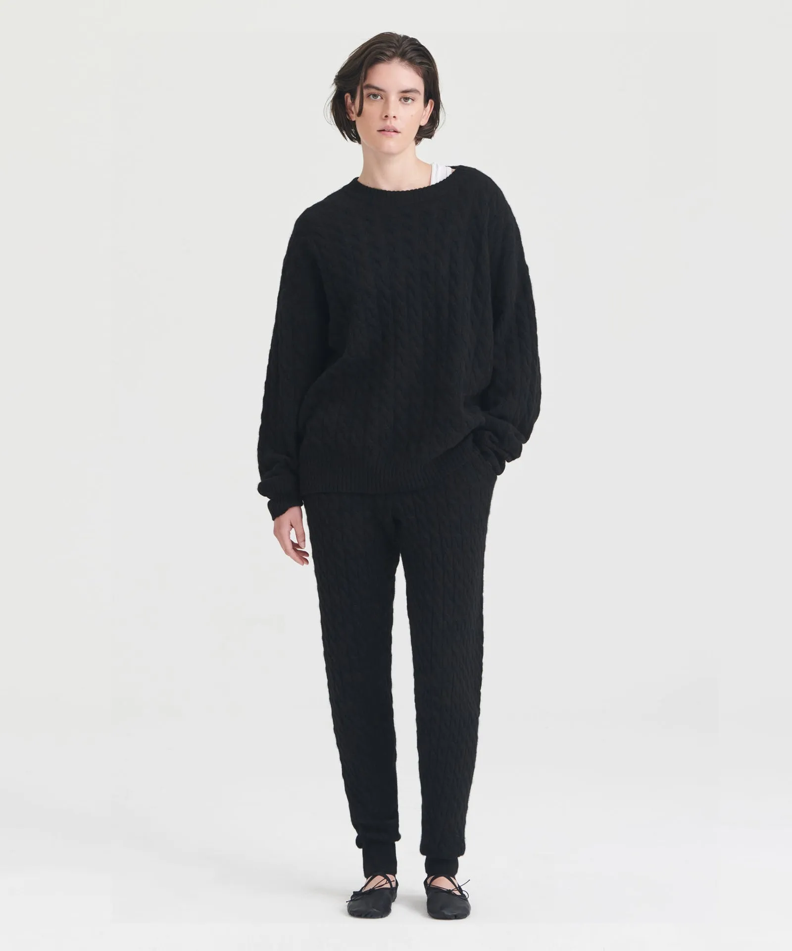 Lightweight Cashmere Cable Knit Oversized Crewneck