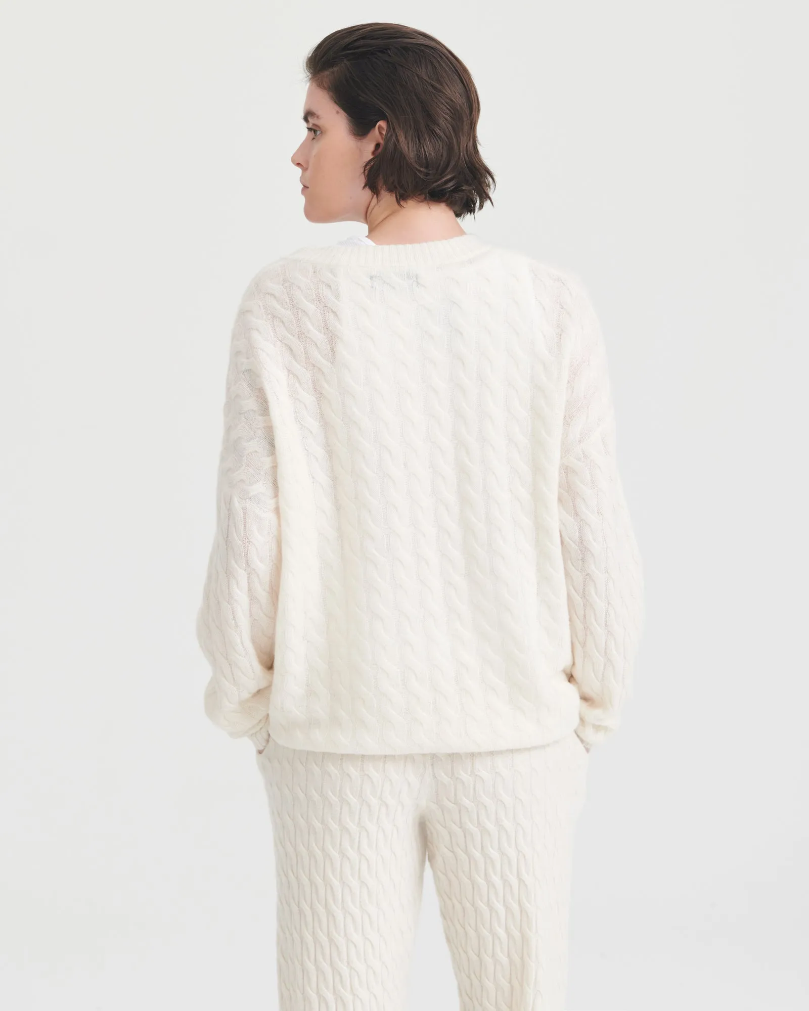 Lightweight Cashmere Cable Knit Oversized Crewneck