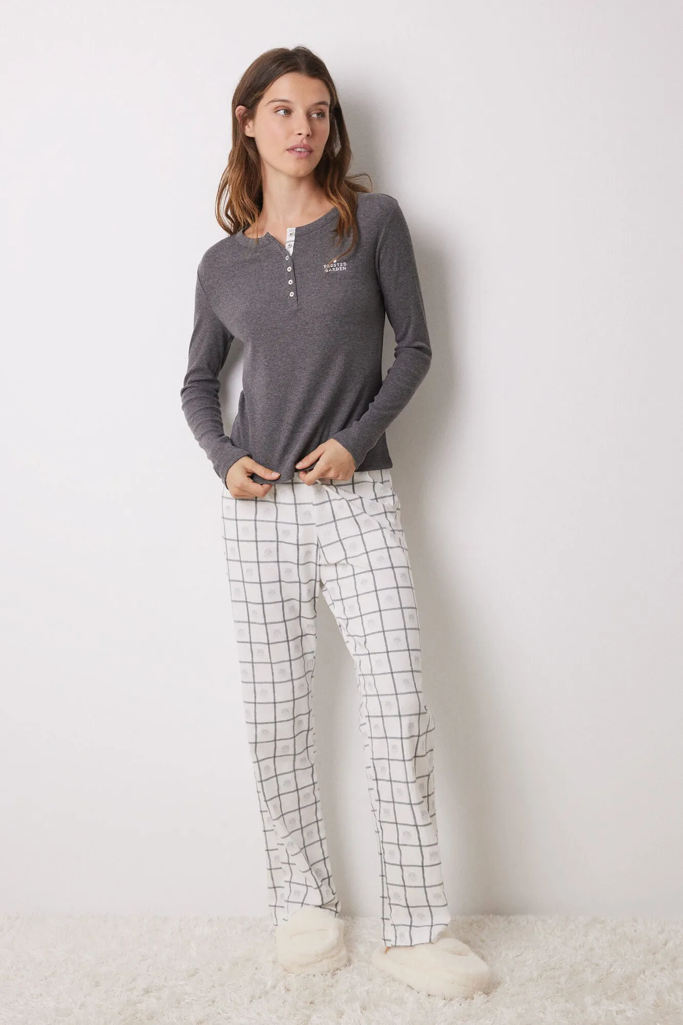 Long lurex checkered pajamas