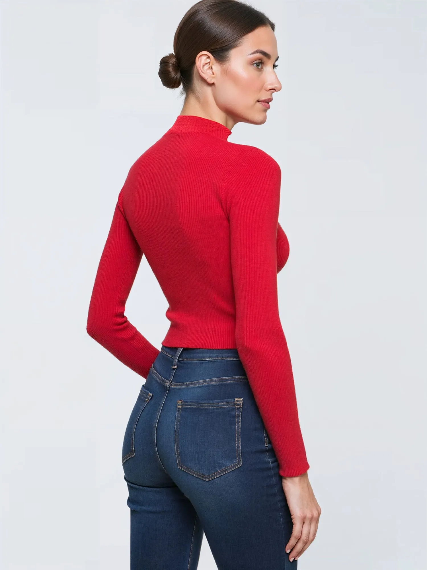 Long Sleeve Mock Neck Ribbed Sweater