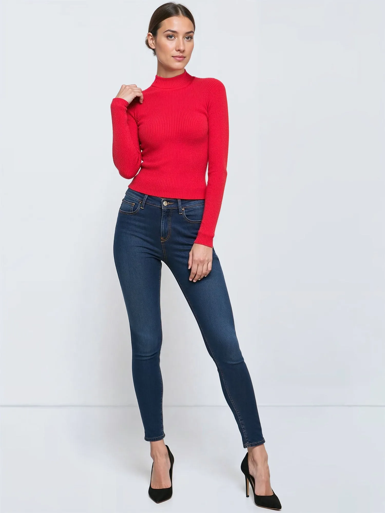 Long Sleeve Mock Neck Ribbed Sweater