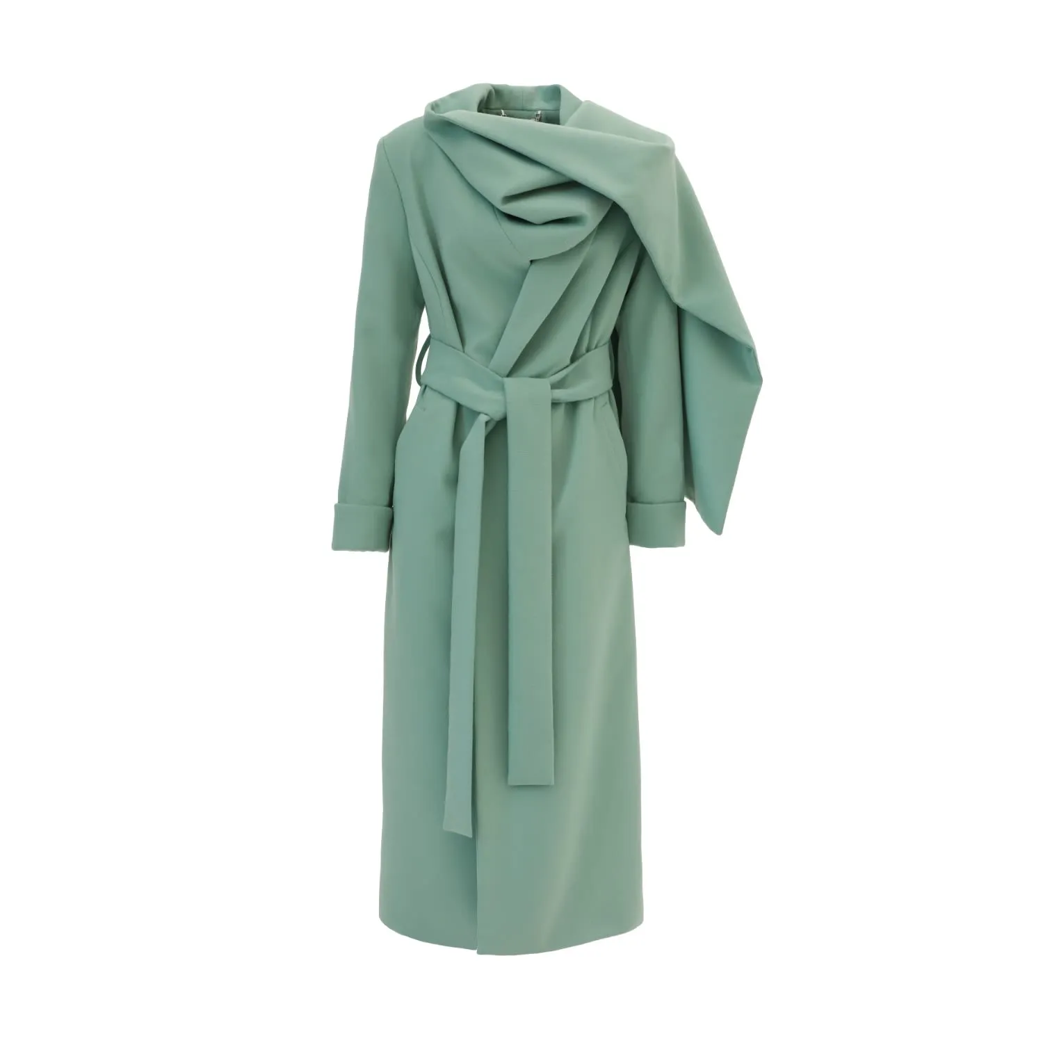 Long Wrap Coat With Drape Collar Mint