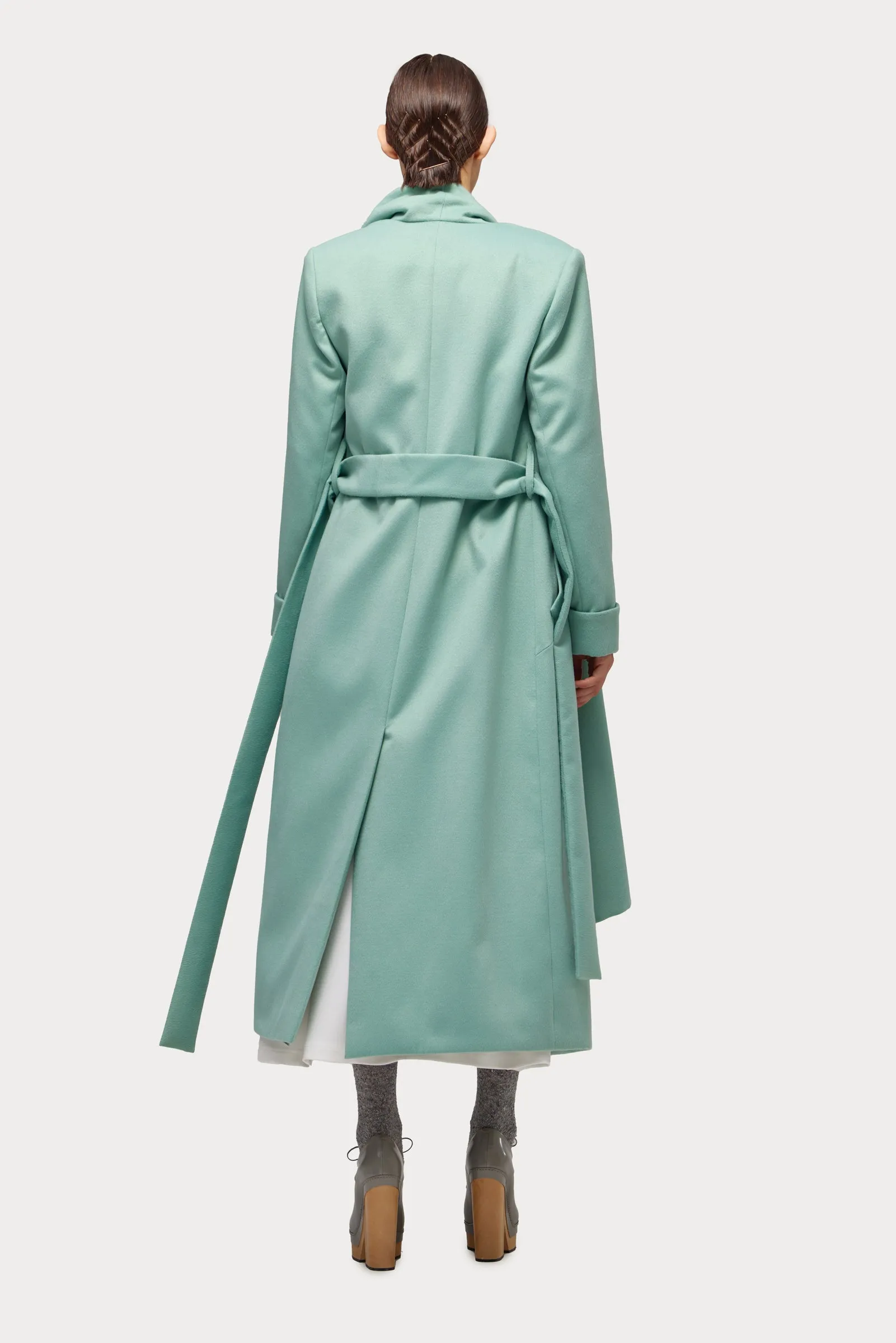 Long Wrap Coat With Drape Collar Mint