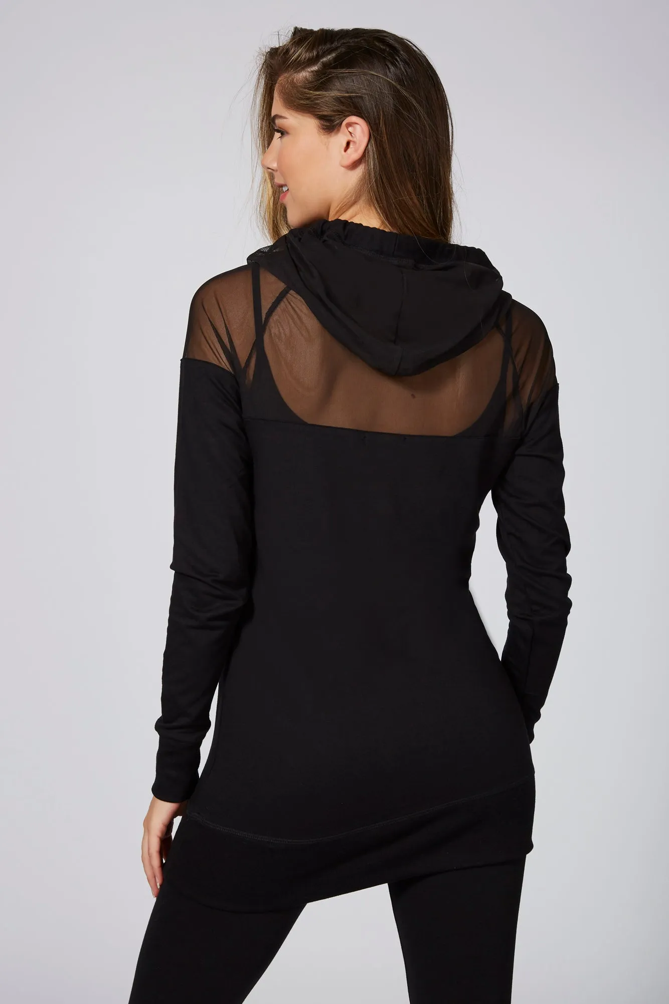 Longline Mesh Panel Hoodie