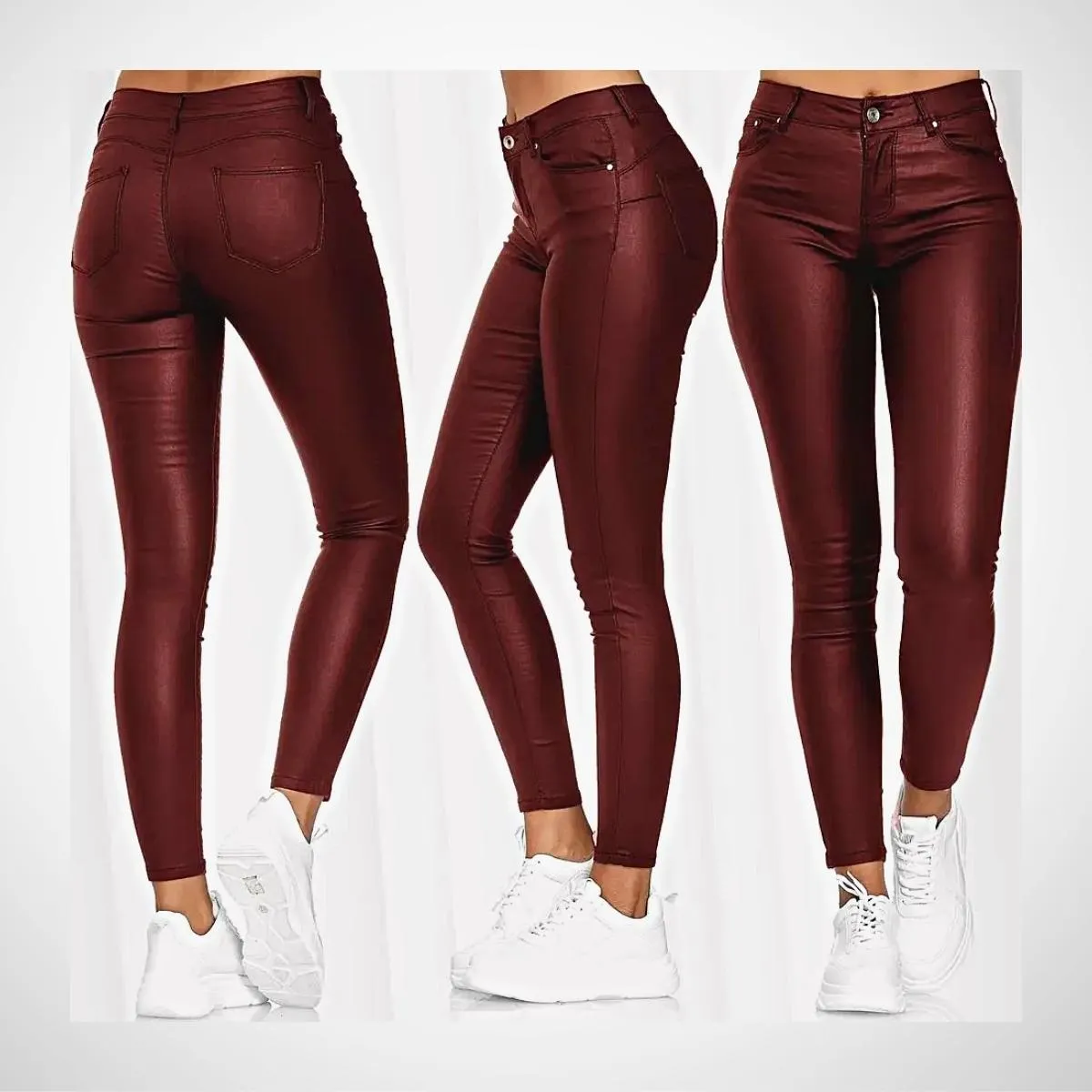 Luexco Women Pu Leather Pencil Pants High Waist