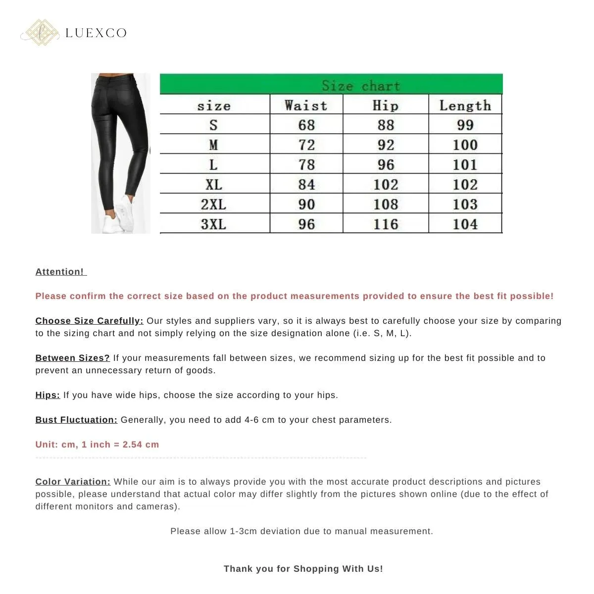 Luexco Women Pu Leather Pencil Pants High Waist