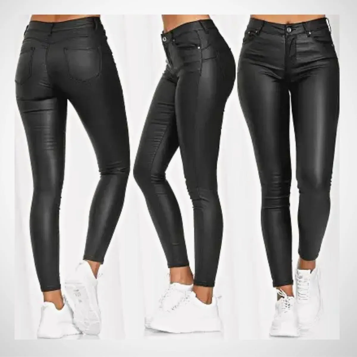 Luexco Women Pu Leather Pencil Pants High Waist