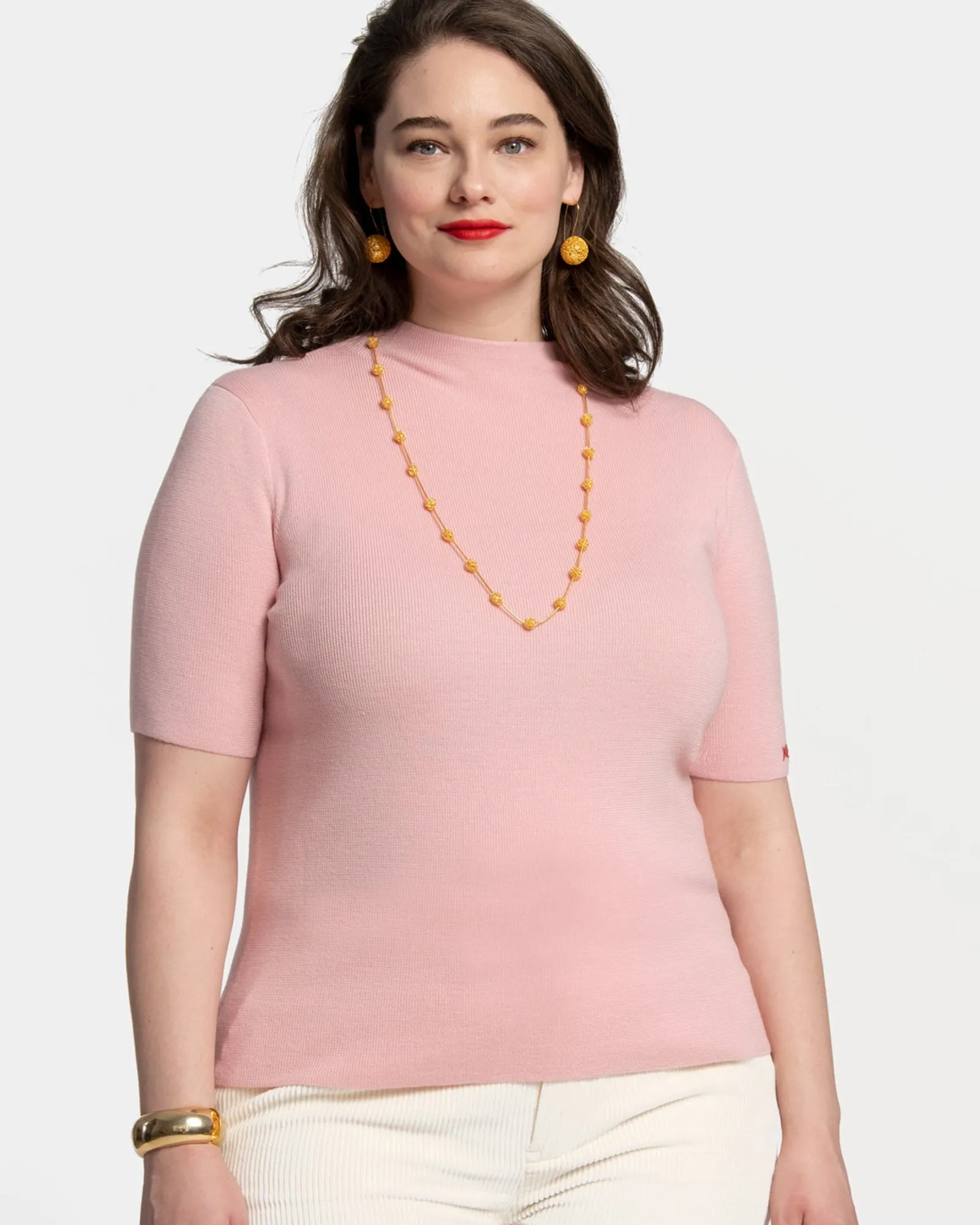 Marie Merino Mock Neck Pink