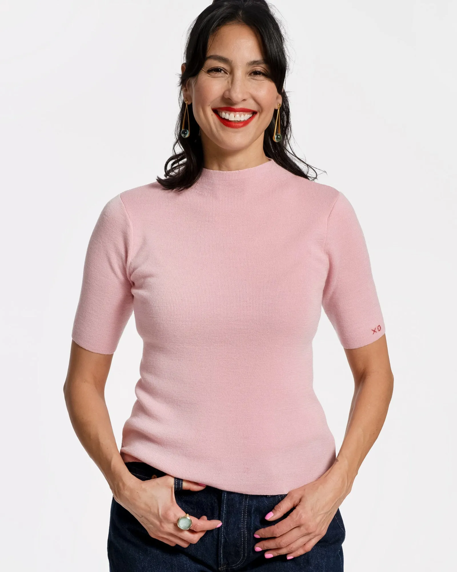 Marie Merino Mock Neck Pink