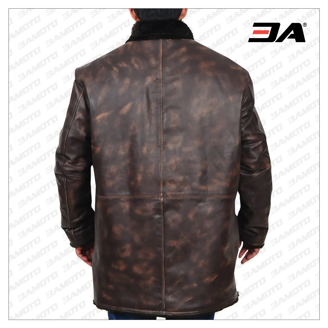 Men Distressed Brown Fur Collar Jacket