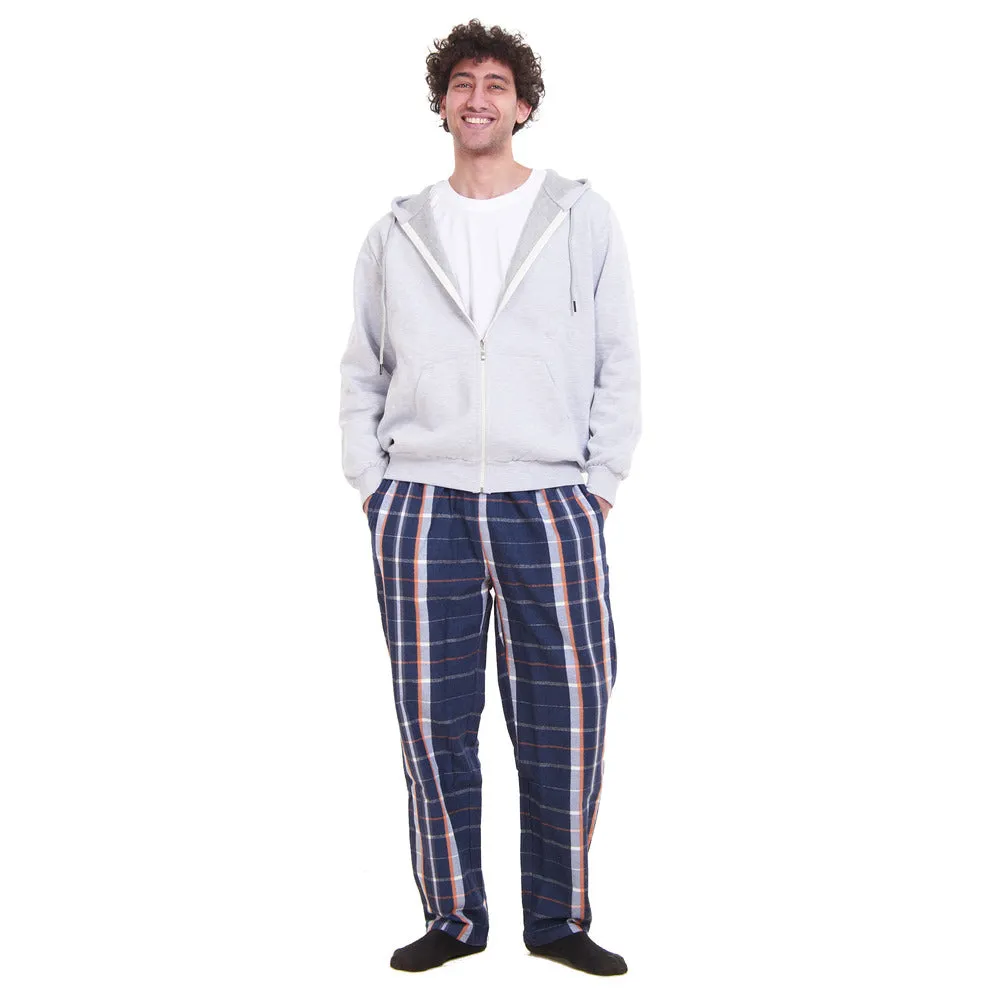 Men Winter Pajama 3 PCS Set Light Grey Sweatshirt  Off-white top  White x Dark Blue Checkered Pants