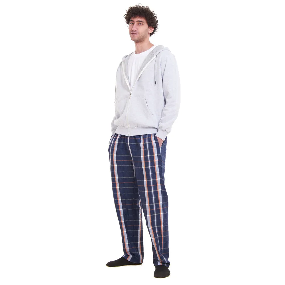 Men Winter Pajama 3 PCS Set Light Grey Sweatshirt  Off-white top  White x Dark Blue Checkered Pants