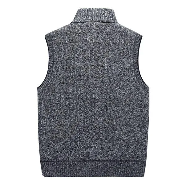 Men's Casual Stand Collar Fleece Knitted Vest 30062238M