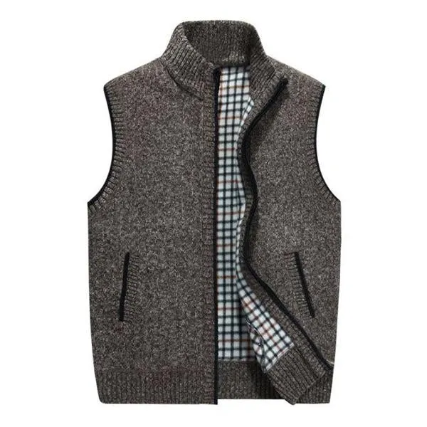 Men's Casual Stand Collar Fleece Knitted Vest 30062238M