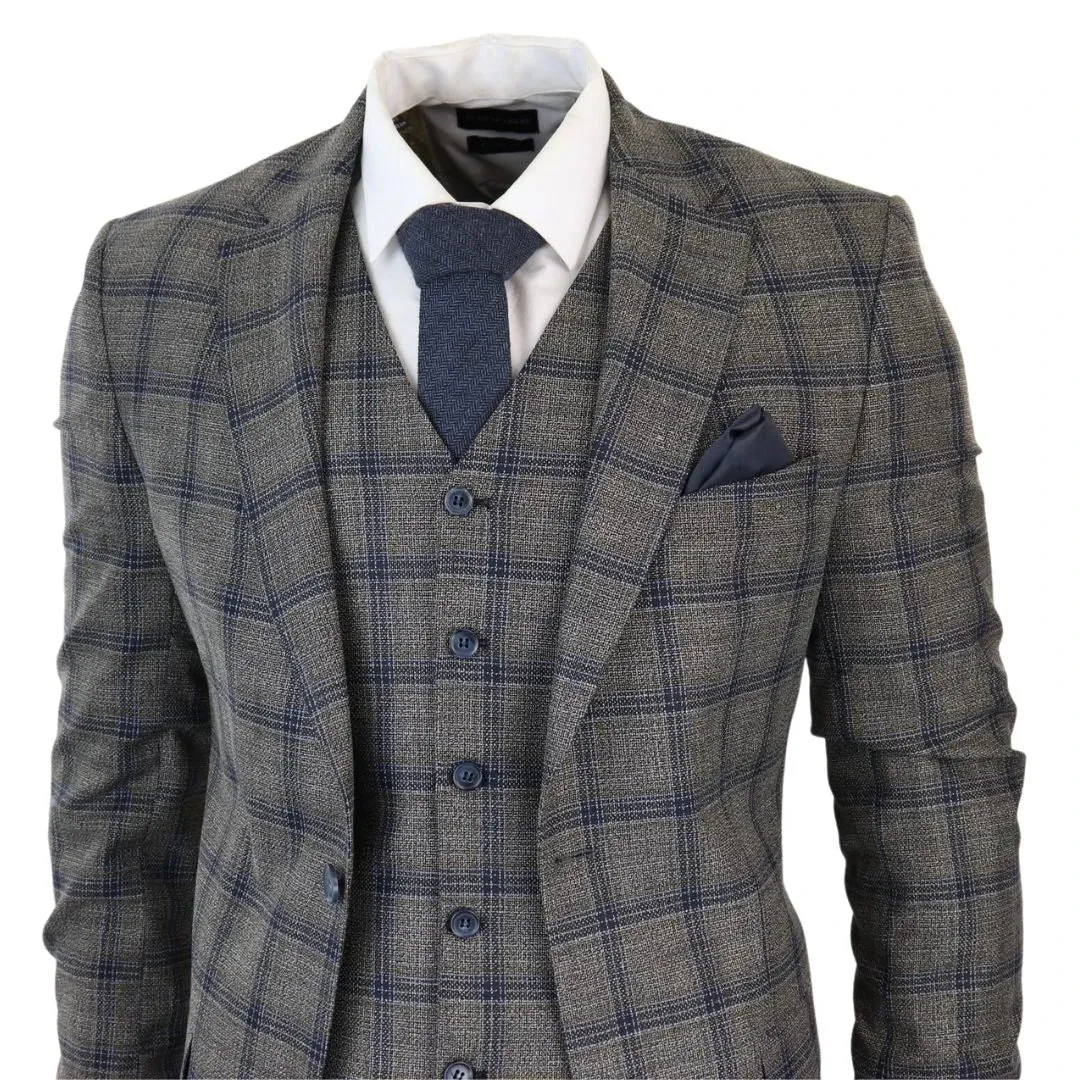 Men's Grey 3 Piece Checked Suit