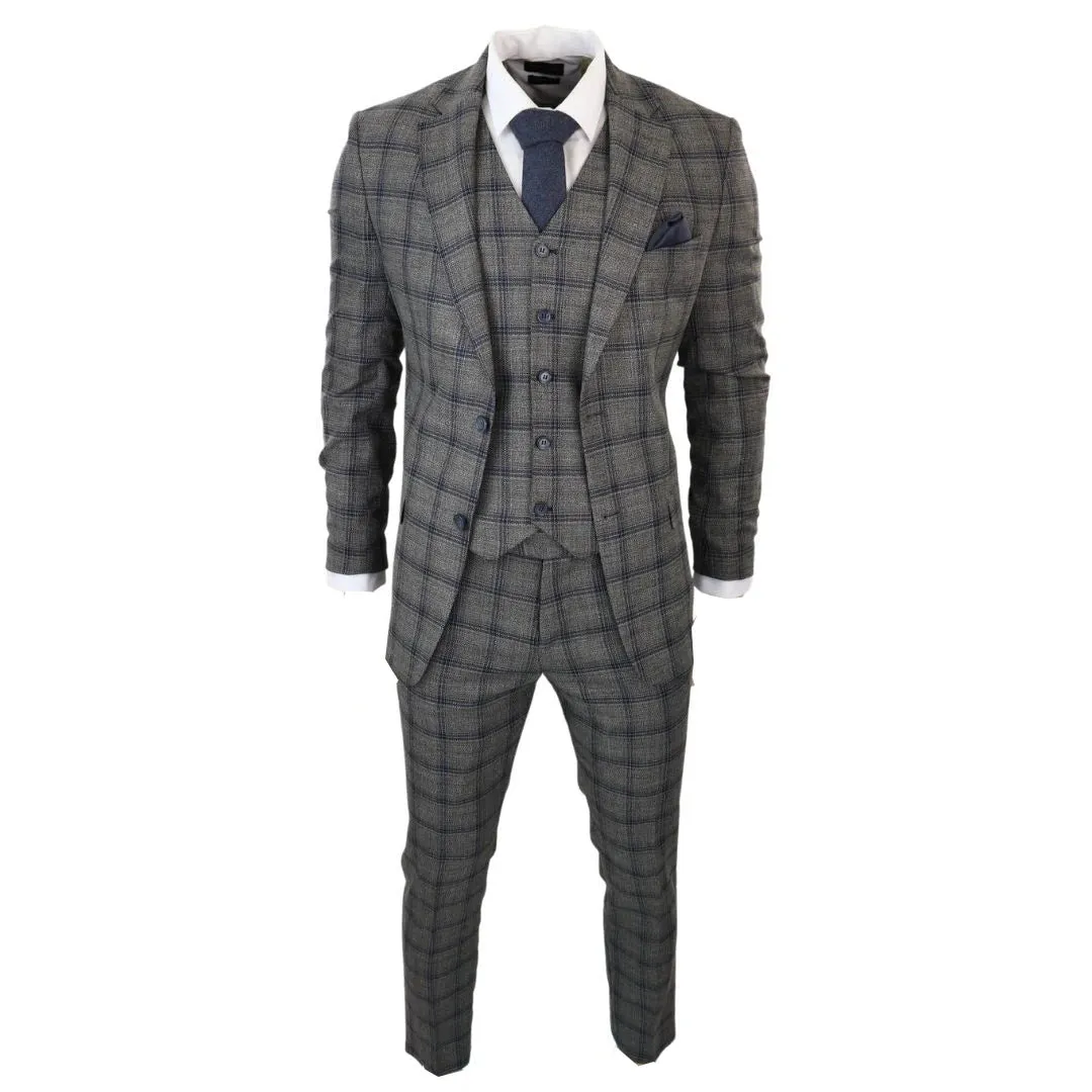 Men's Grey 3 Piece Checked Suit