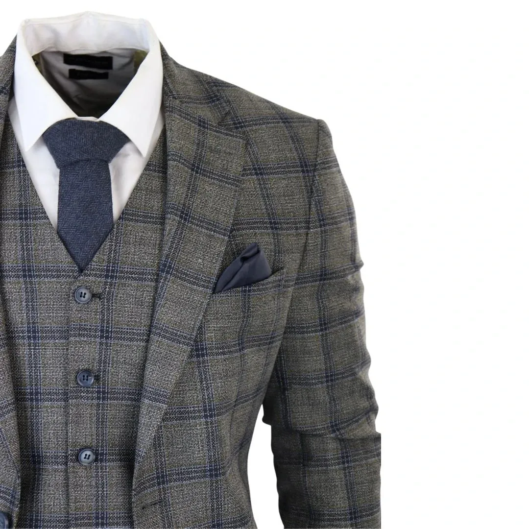 Men's Grey 3 Piece Checked Suit