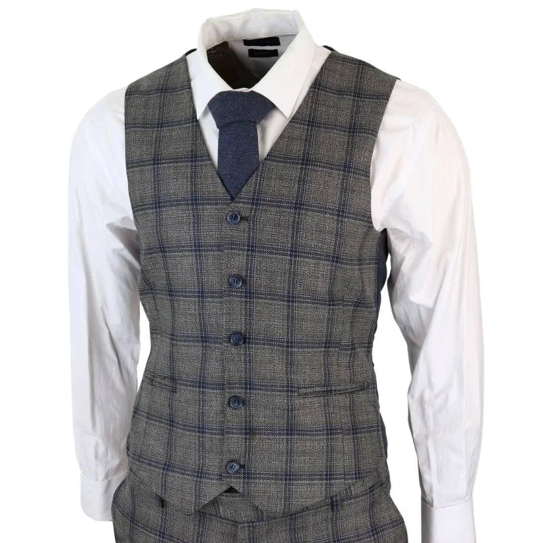 Men's Grey 3 Piece Checked Suit