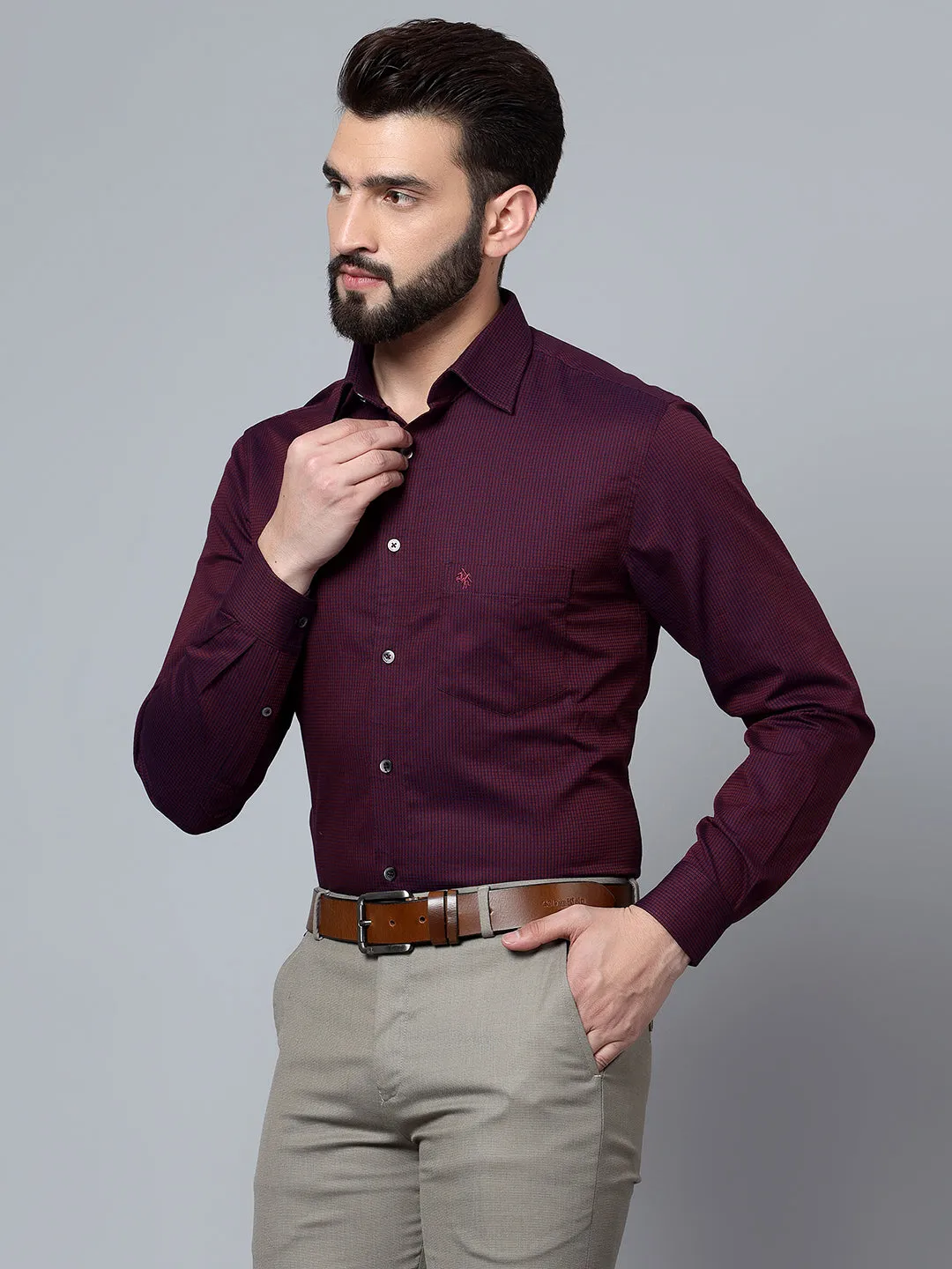 Men's Maroon Party Small Checks Full Sleeve Shirt