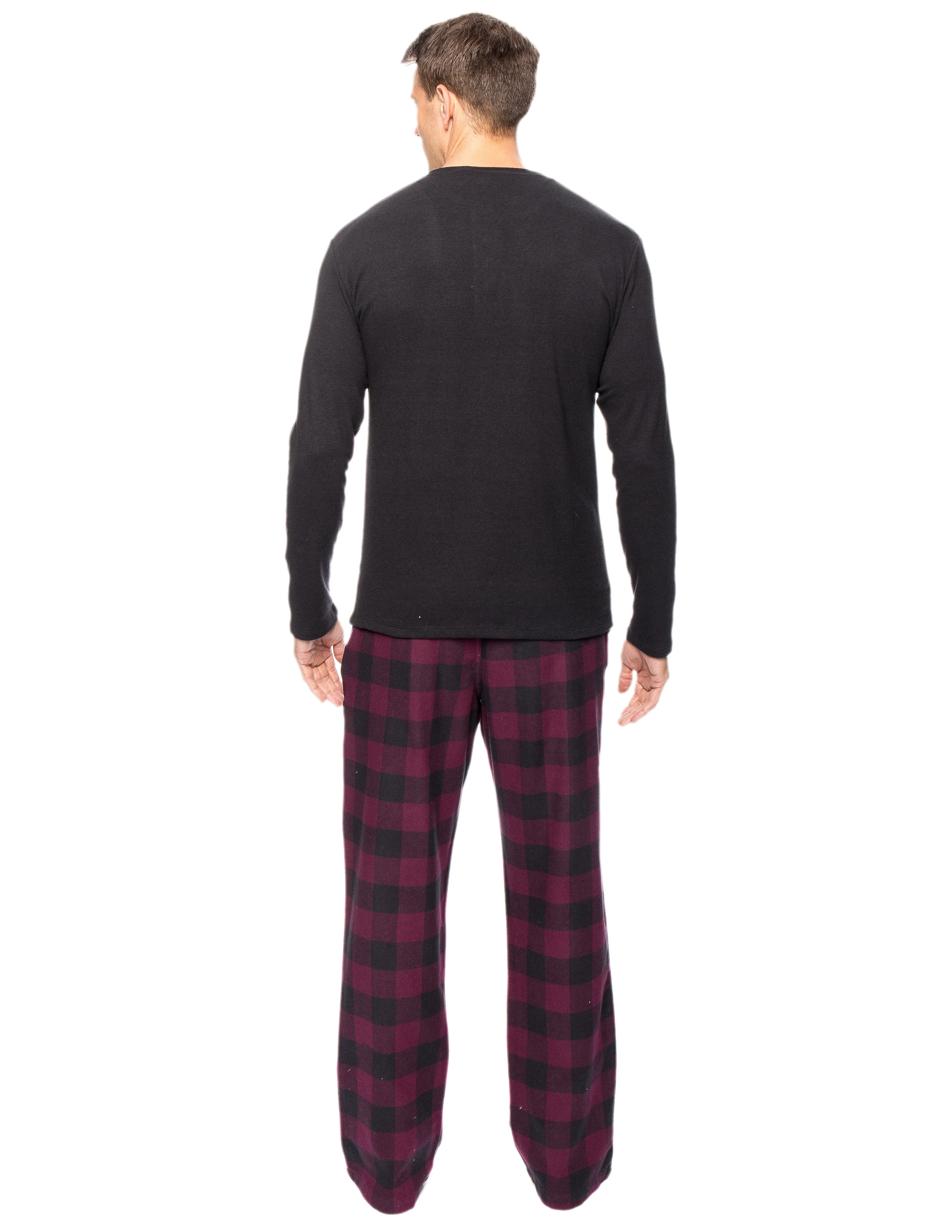 Mens Premium 100% Cotton Flannel Lounge Set - Gingham Fig/Black