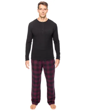 Mens Premium 100% Cotton Flannel Lounge Set - Gingham Fig/Black