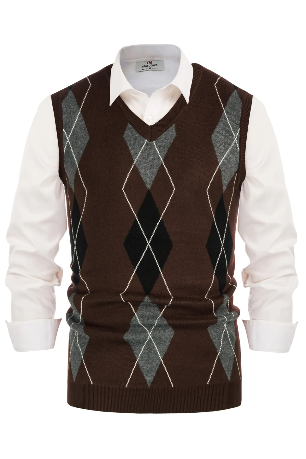 Men's Soft Argyle Sweater Vest Slim Fit V-Neck Knitted Pullover Vest