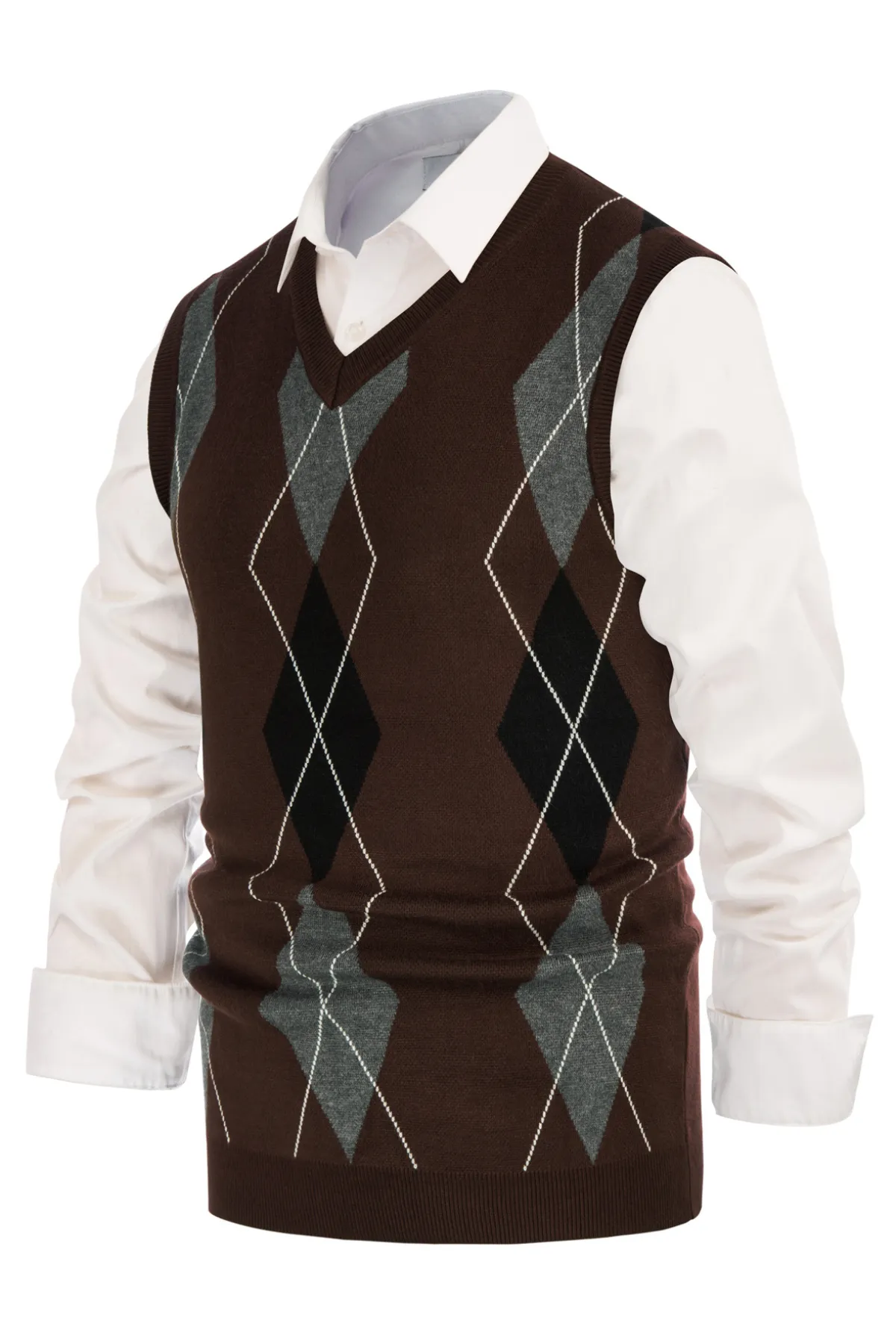 Men's Soft Argyle Sweater Vest Slim Fit V-Neck Knitted Pullover Vest