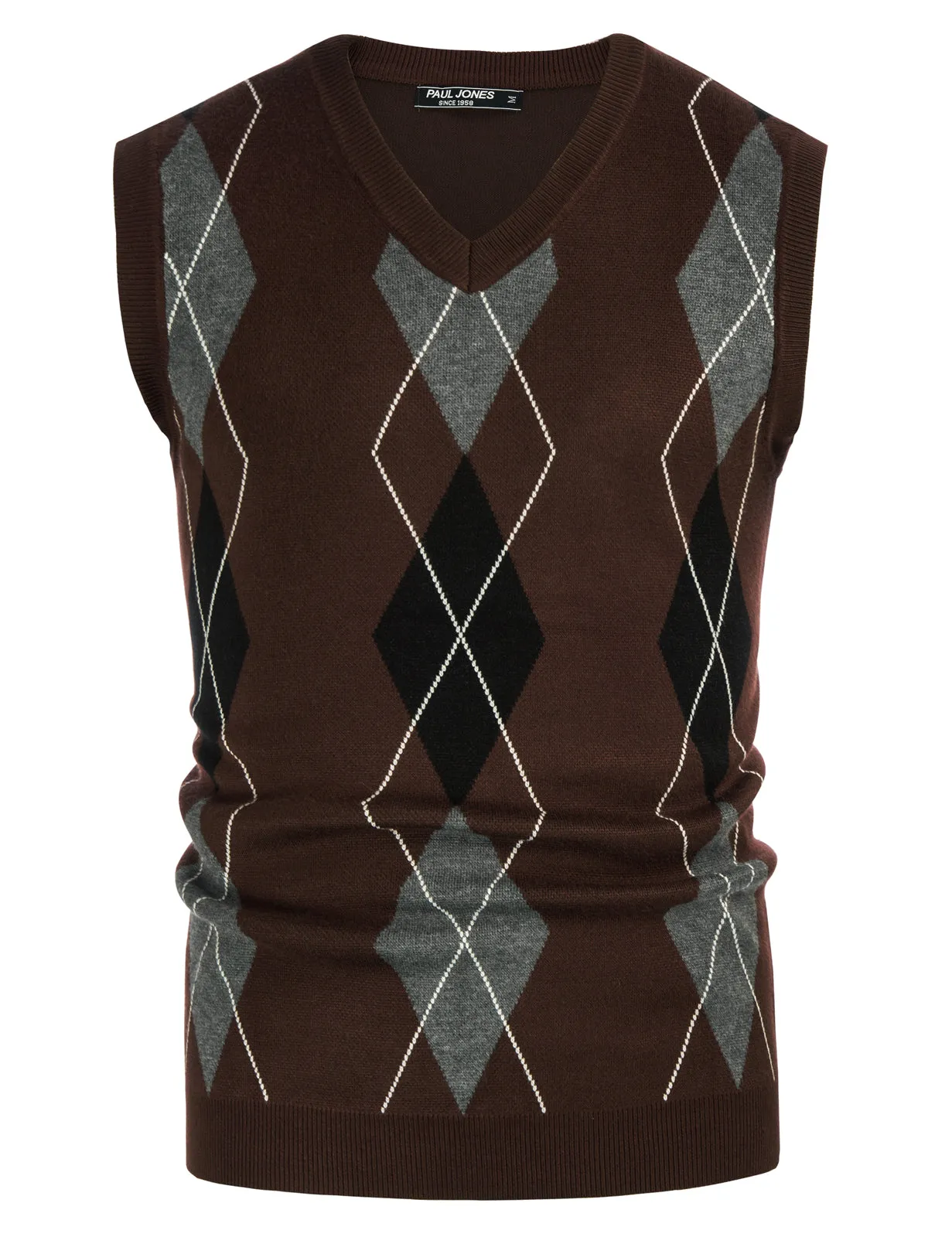 Men's Soft Argyle Sweater Vest Slim Fit V-Neck Knitted Pullover Vest