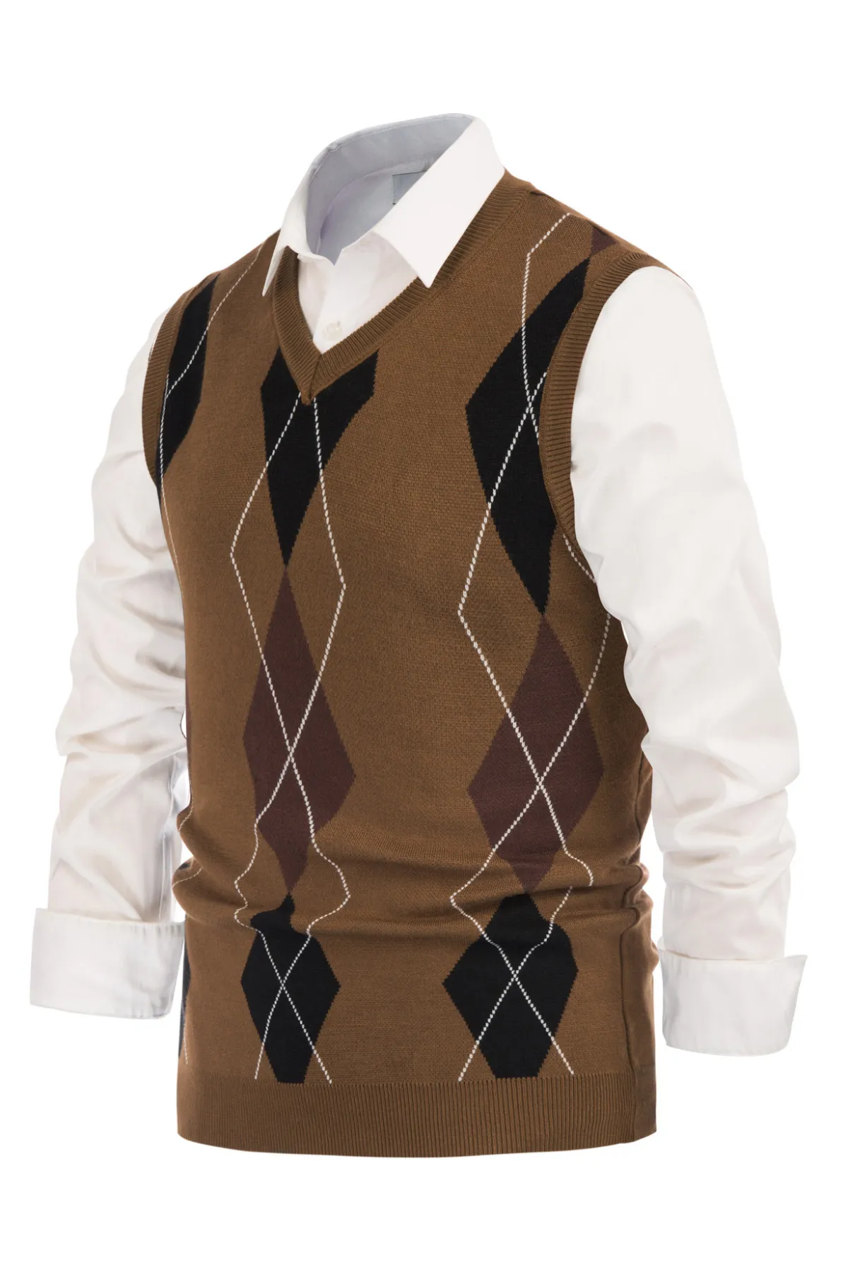 Men's Soft Argyle Sweater Vest Slim Fit V-Neck Knitted Pullover Vest