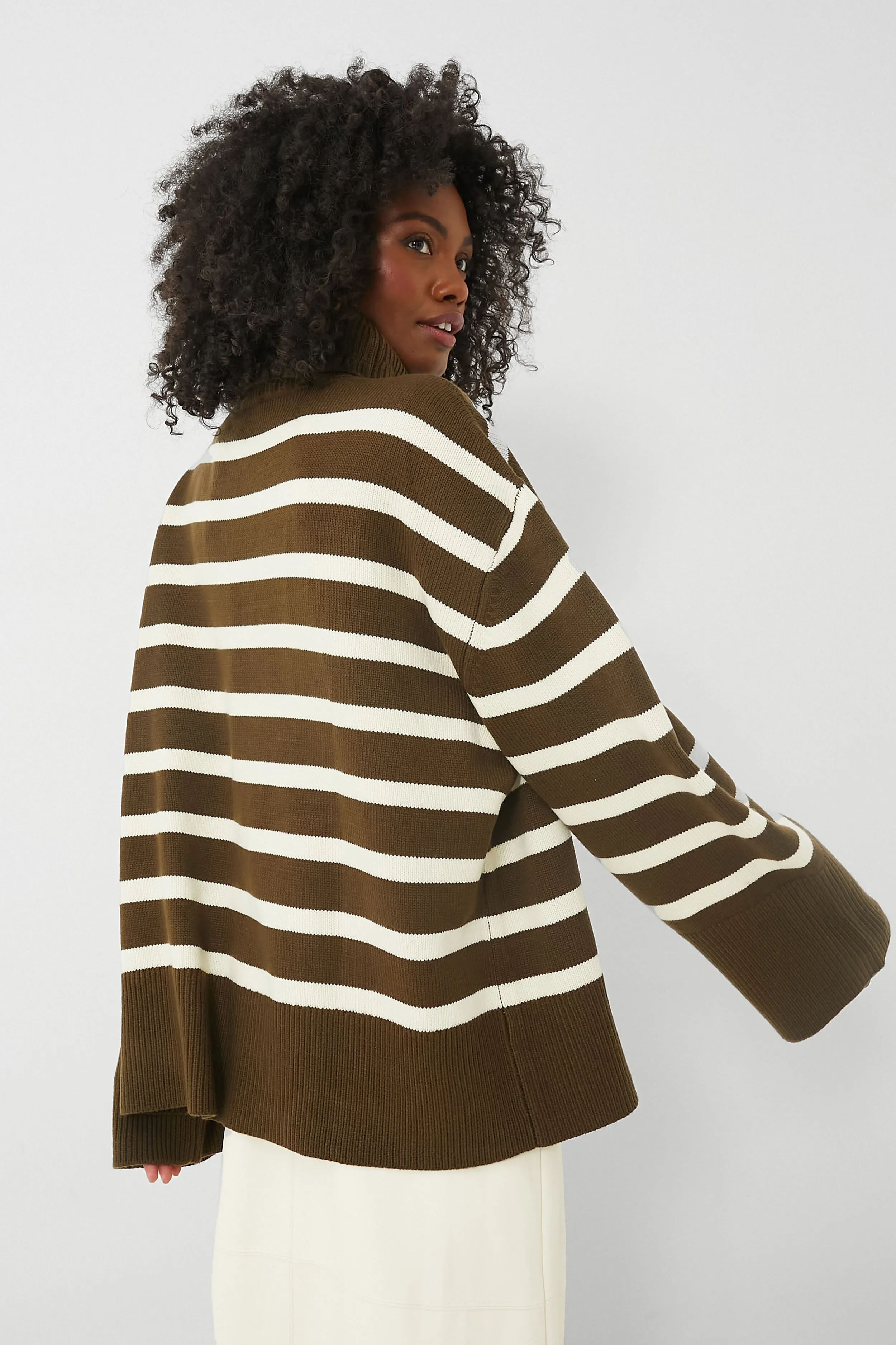 Military Olive and Ecru Striped Turtleneck Sweater