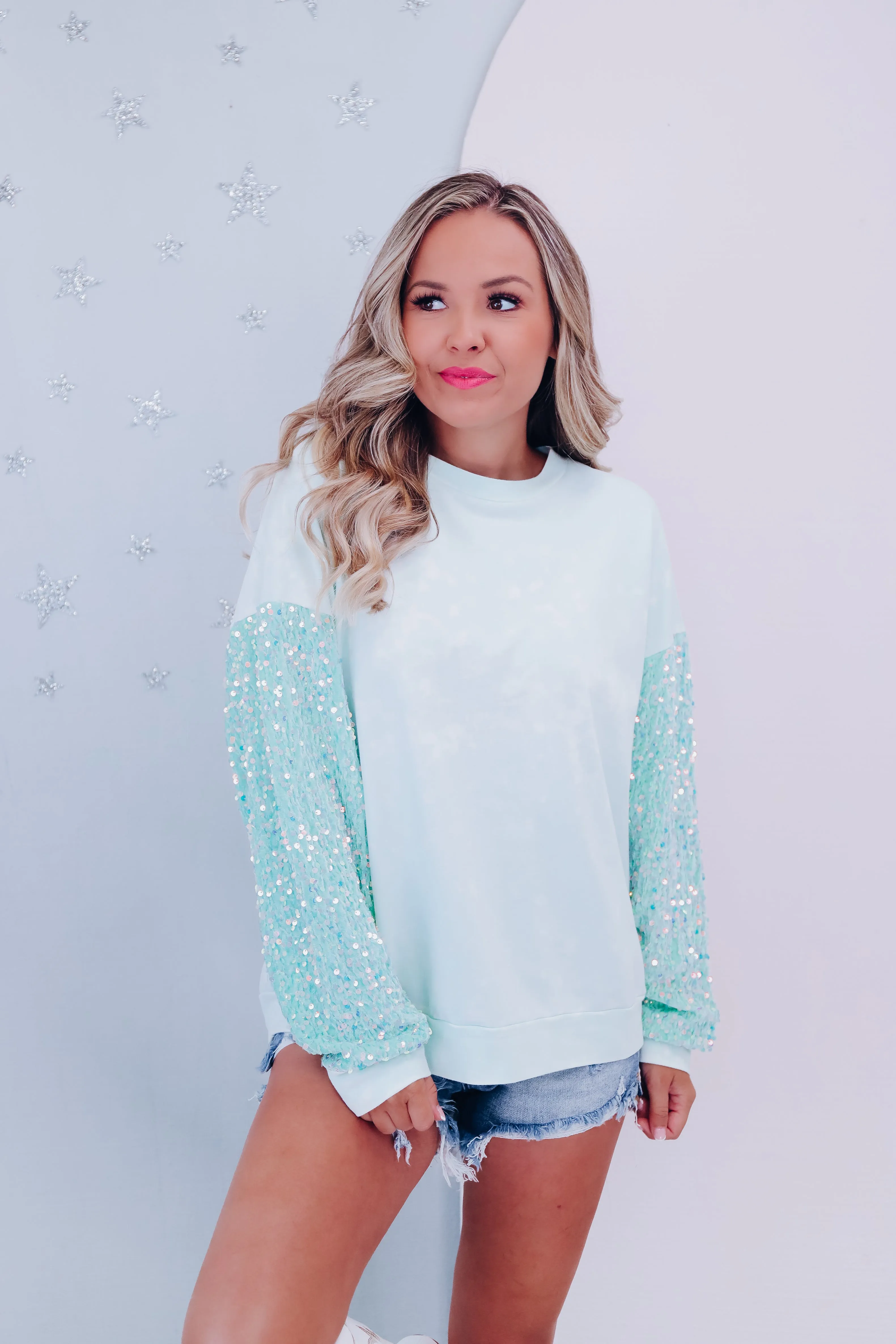 Mixie Sparkle Sleeve Sweatshirt - Mint